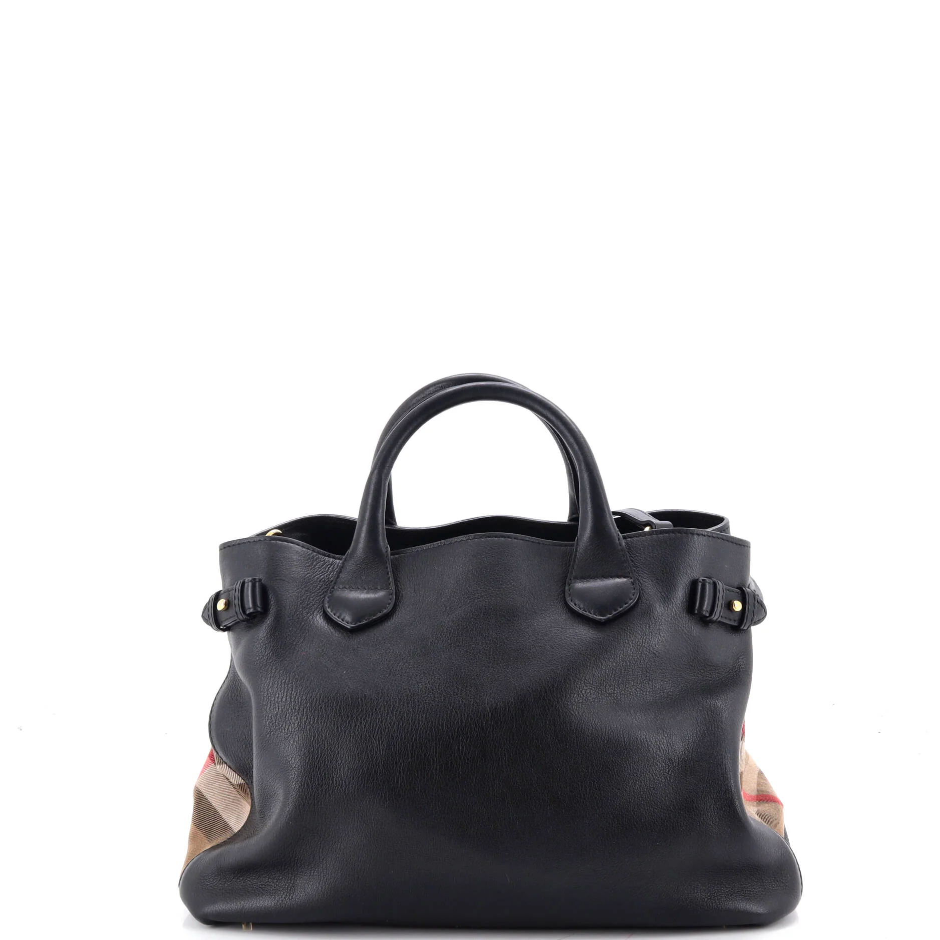 Banner Tote Leather and House Check Canvas Medium - Image 3