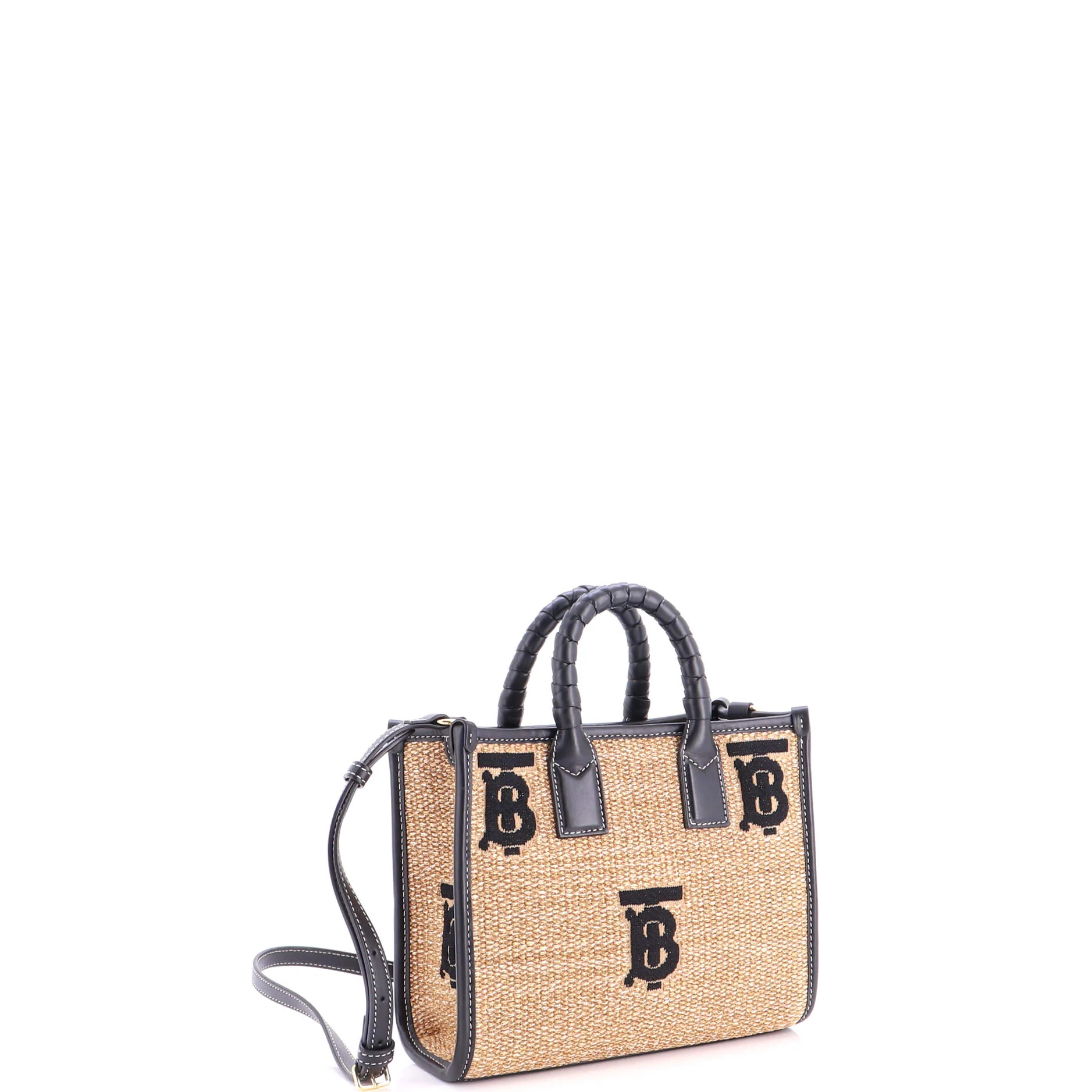 Freya Shopping Tote Embroidered Raffia with Leather Mini - Image 2