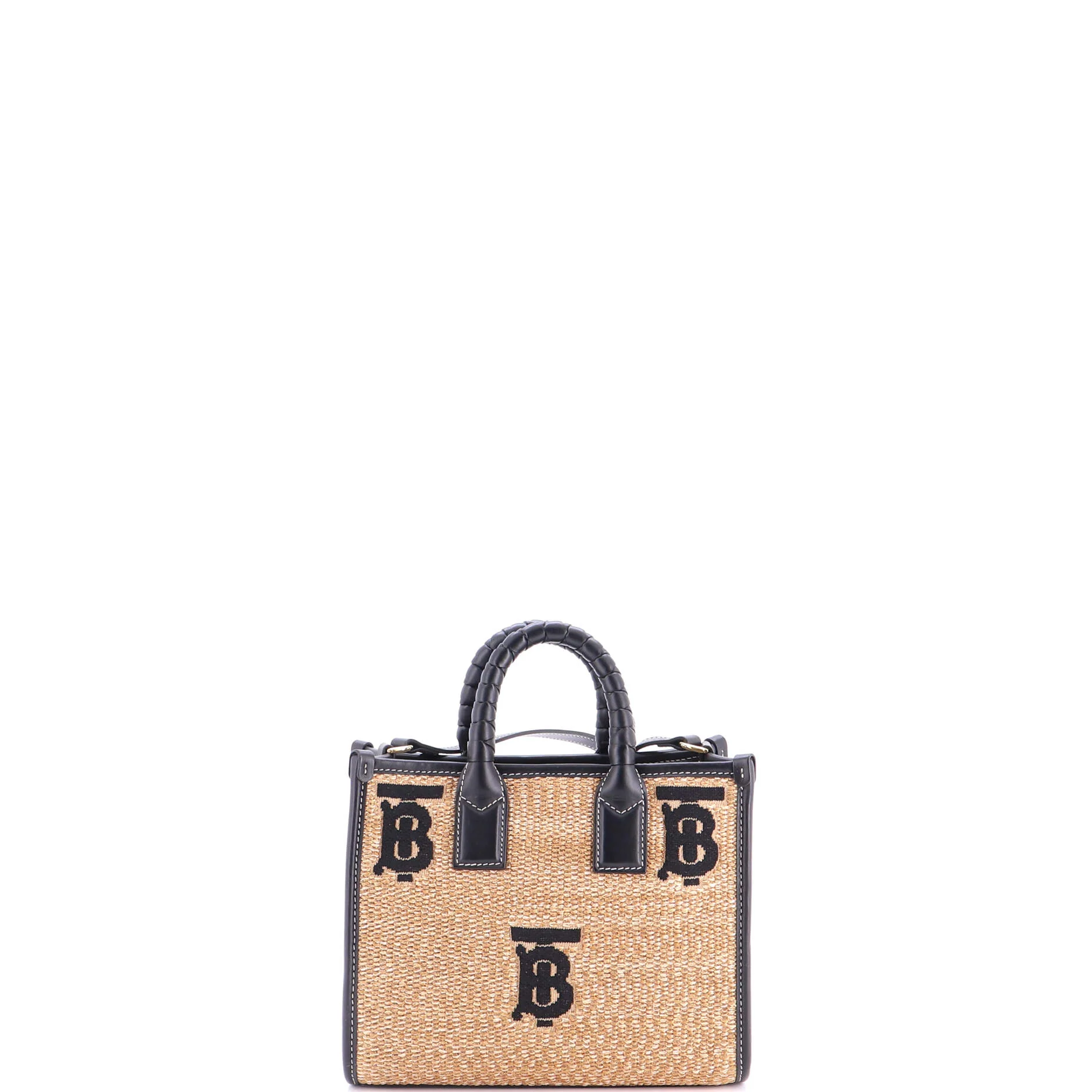 Freya Shopping Tote Embroidered Raffia with Leather Mini - Image 3