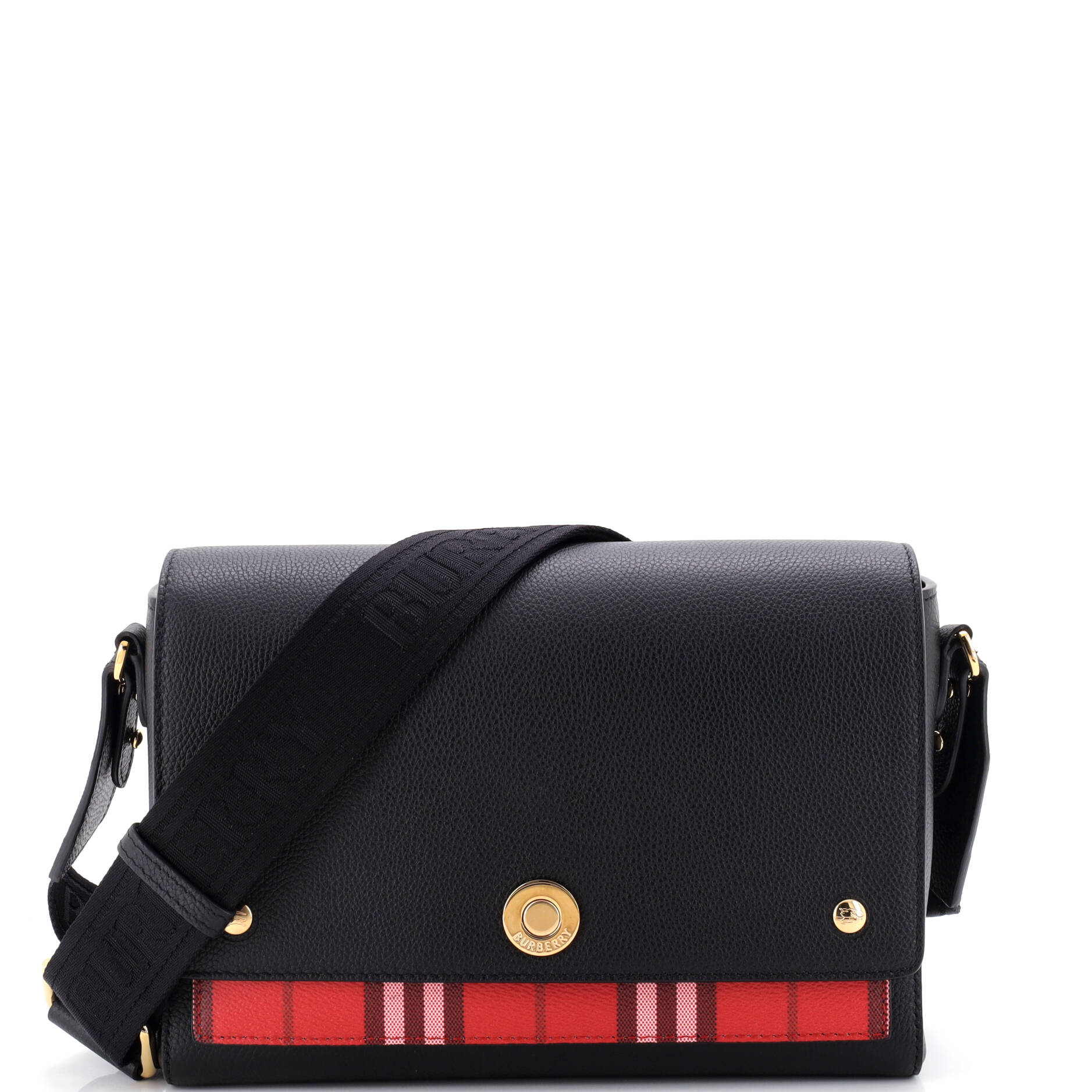 Note Crossbody Bag Leather with Vintage Check Canvas Medium