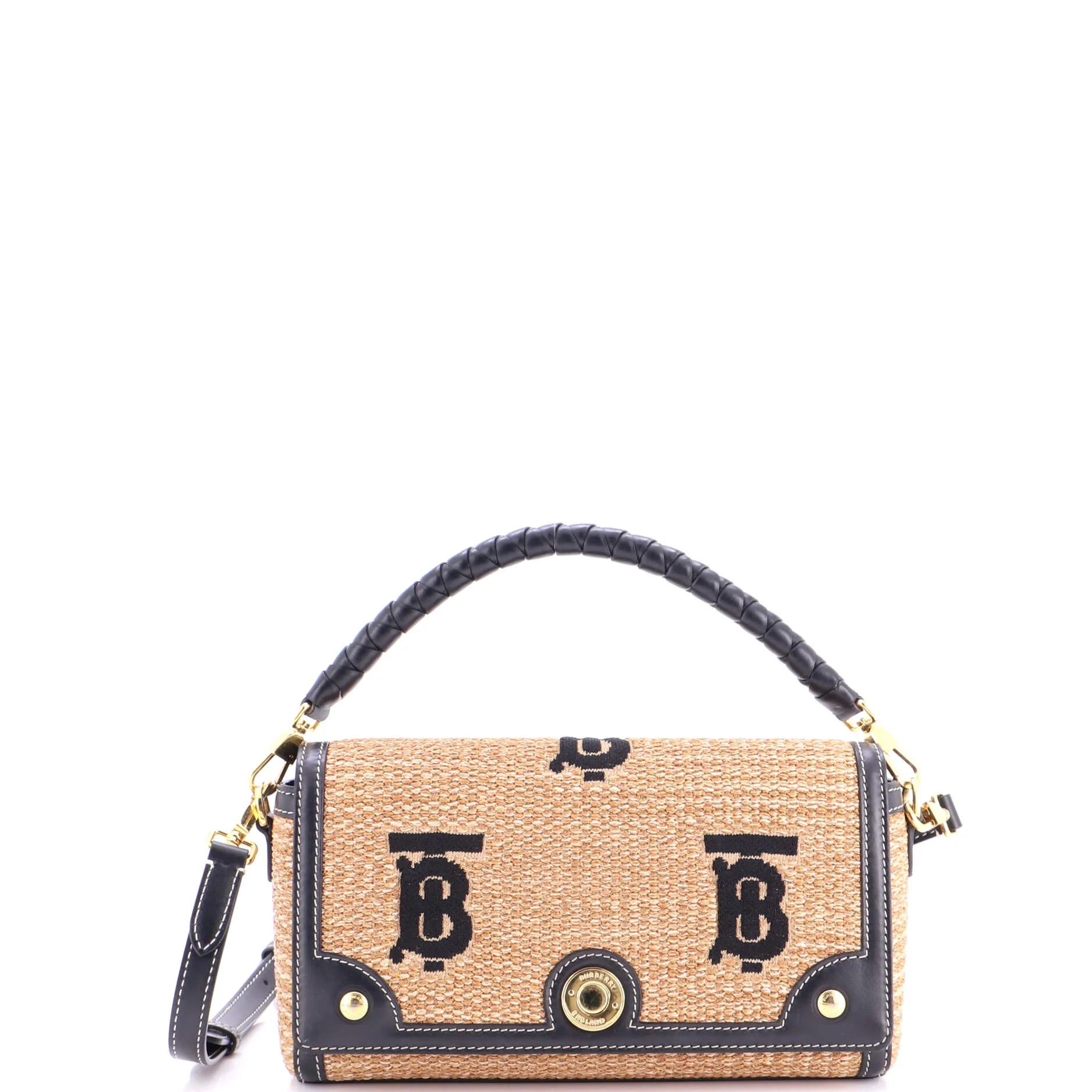 Note Top Handle Bag Embroidered Raffia with Leather
