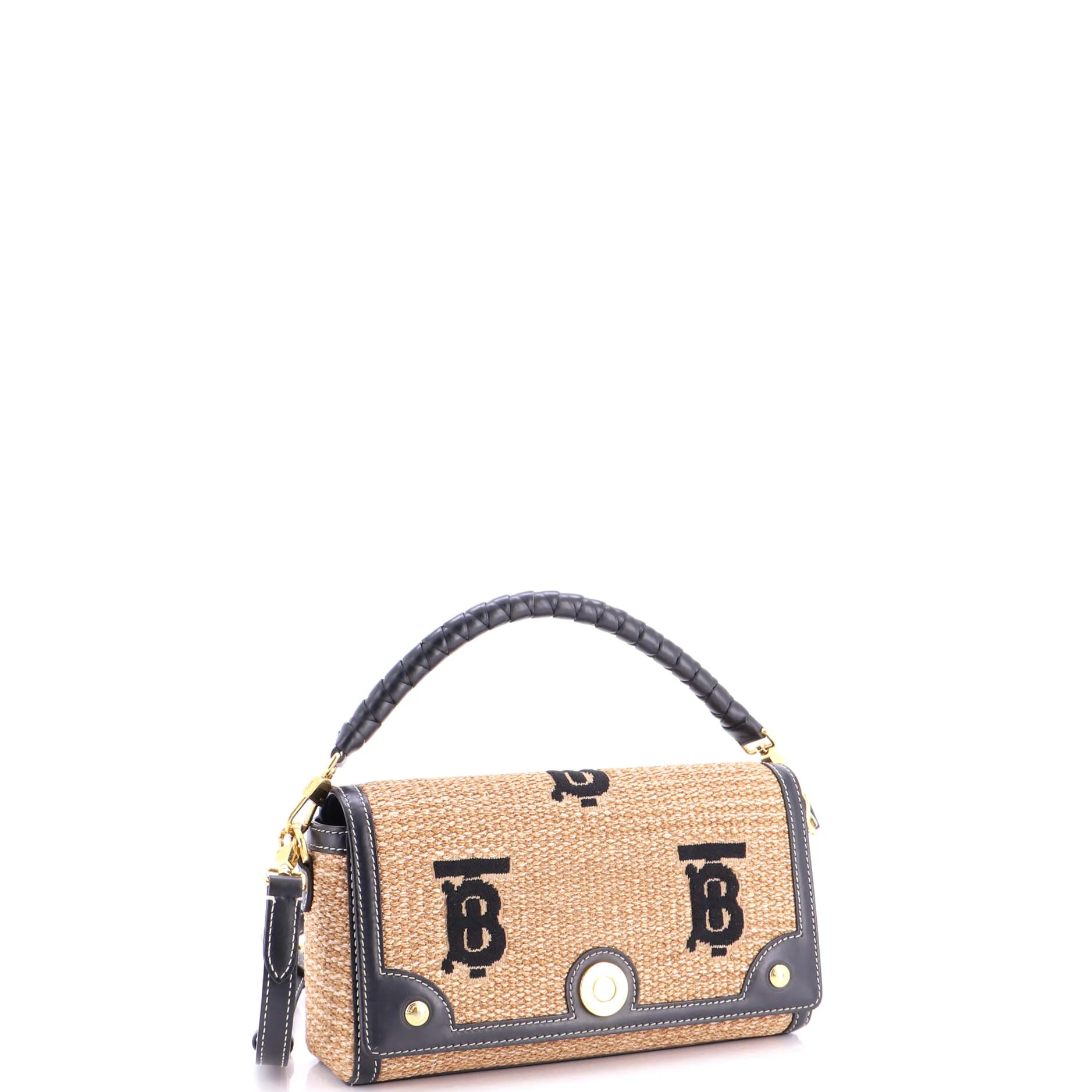 Note Top Handle Bag Embroidered Raffia with Leather - Image 2
