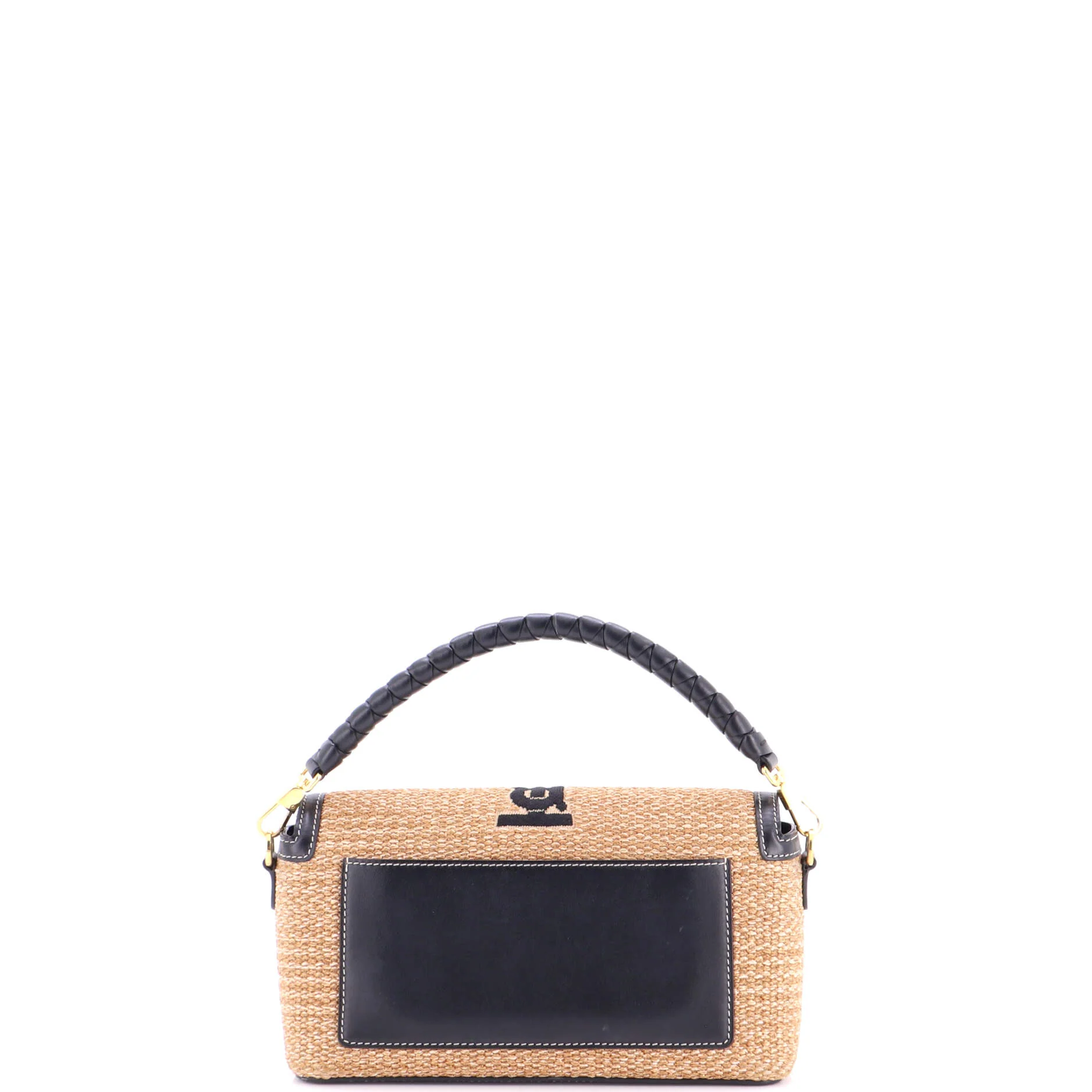 Note Top Handle Bag Embroidered Raffia with Leather - Image 3