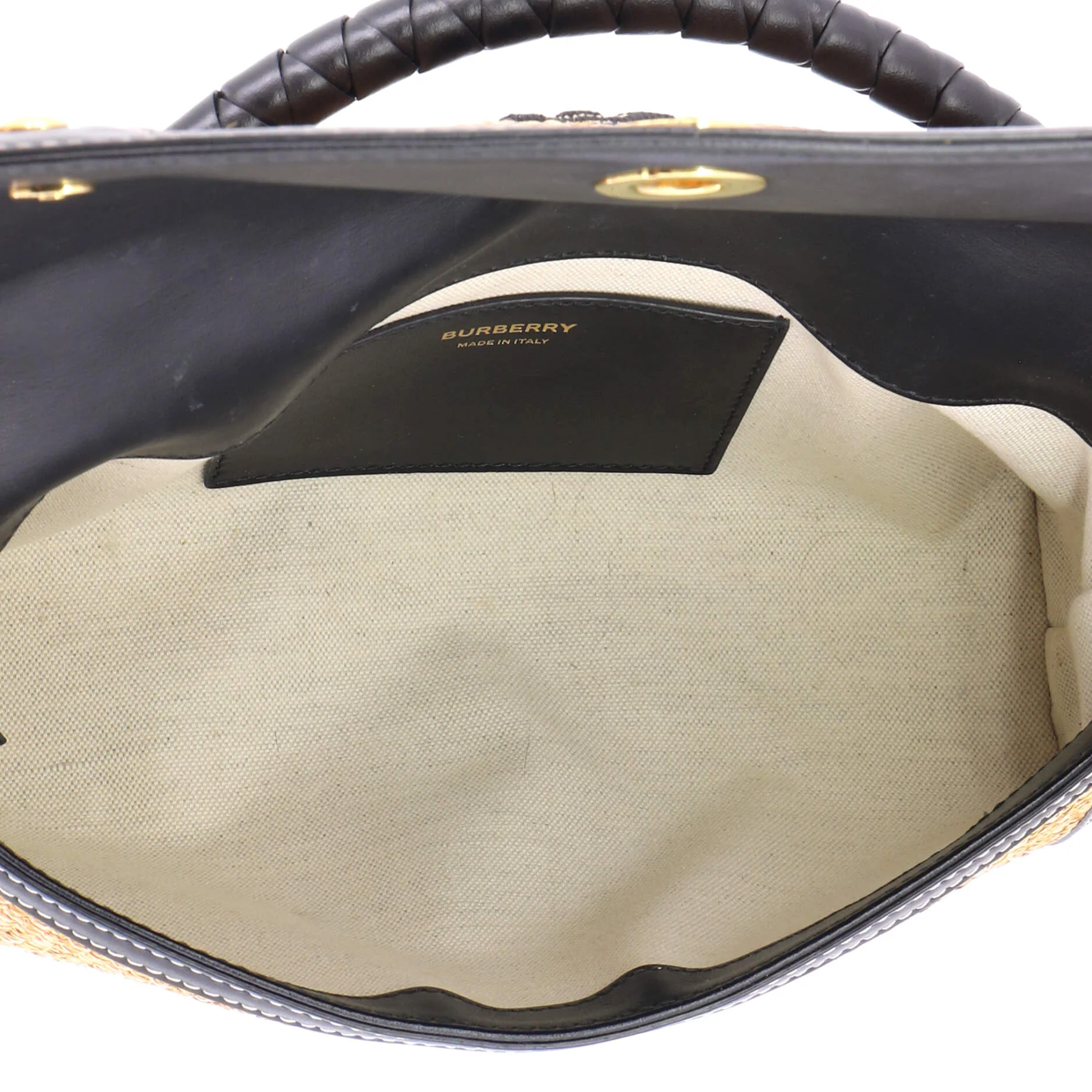 Note Top Handle Bag Embroidered Raffia with Leather - Image 5