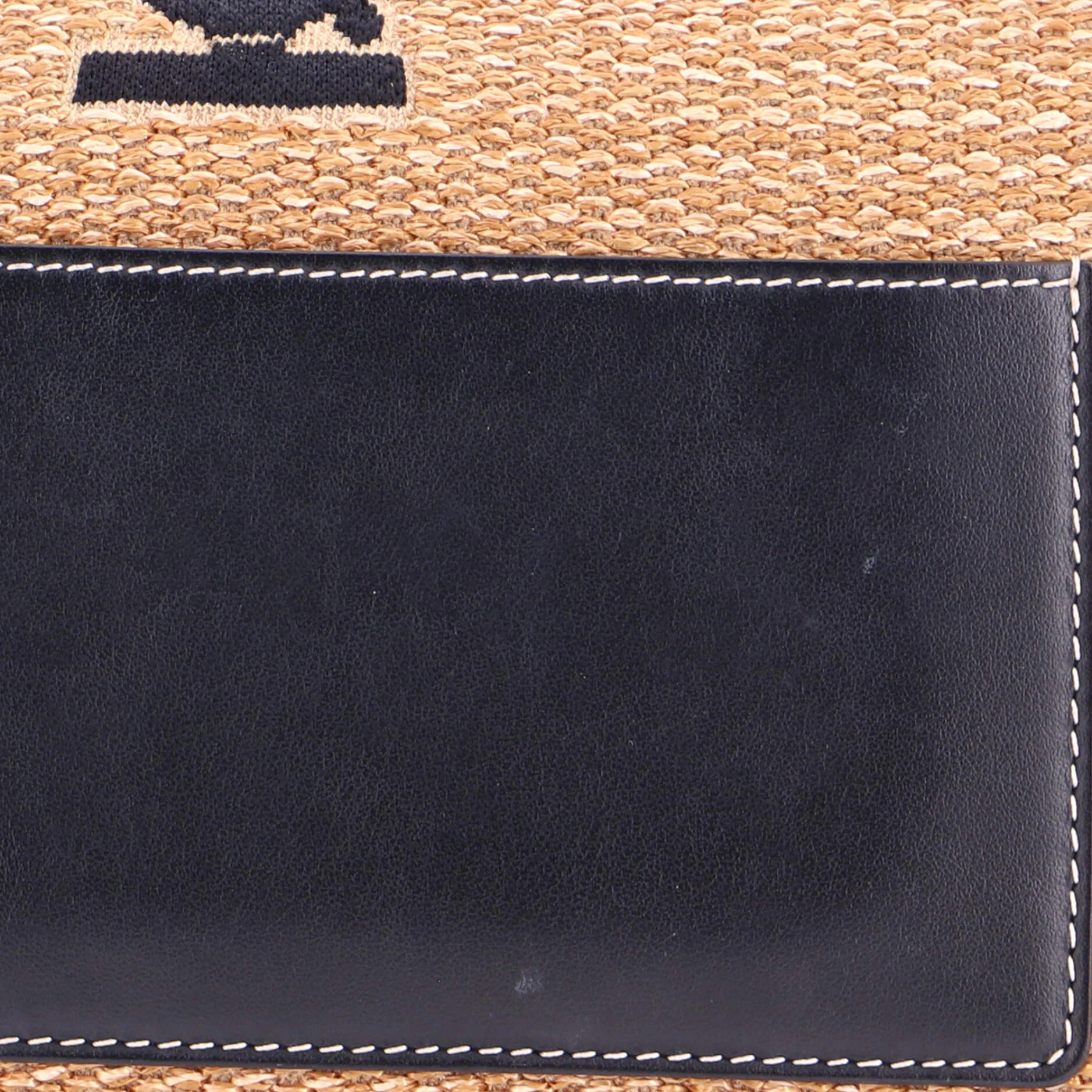 Note Top Handle Bag Embroidered Raffia with Leather - Image 6