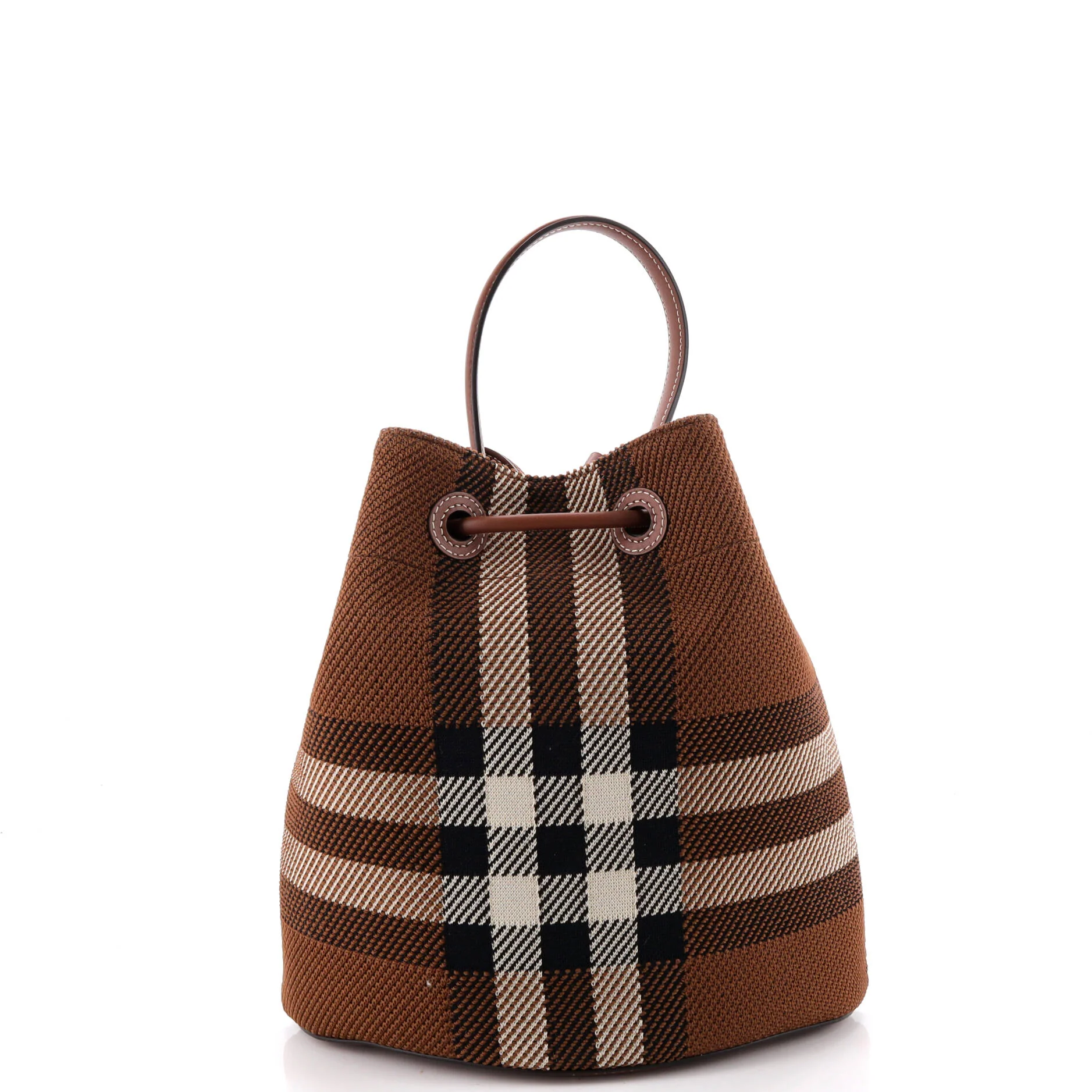 TB Drawstring Bucket Bag Check Knitted Fabric Small - Image 3