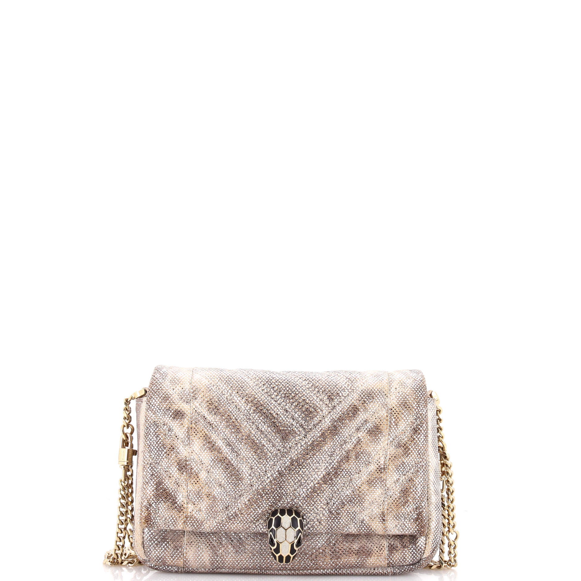 Serpenti Cabochon Shoulder Bag Diagonal Quilted Metallic Karung Small