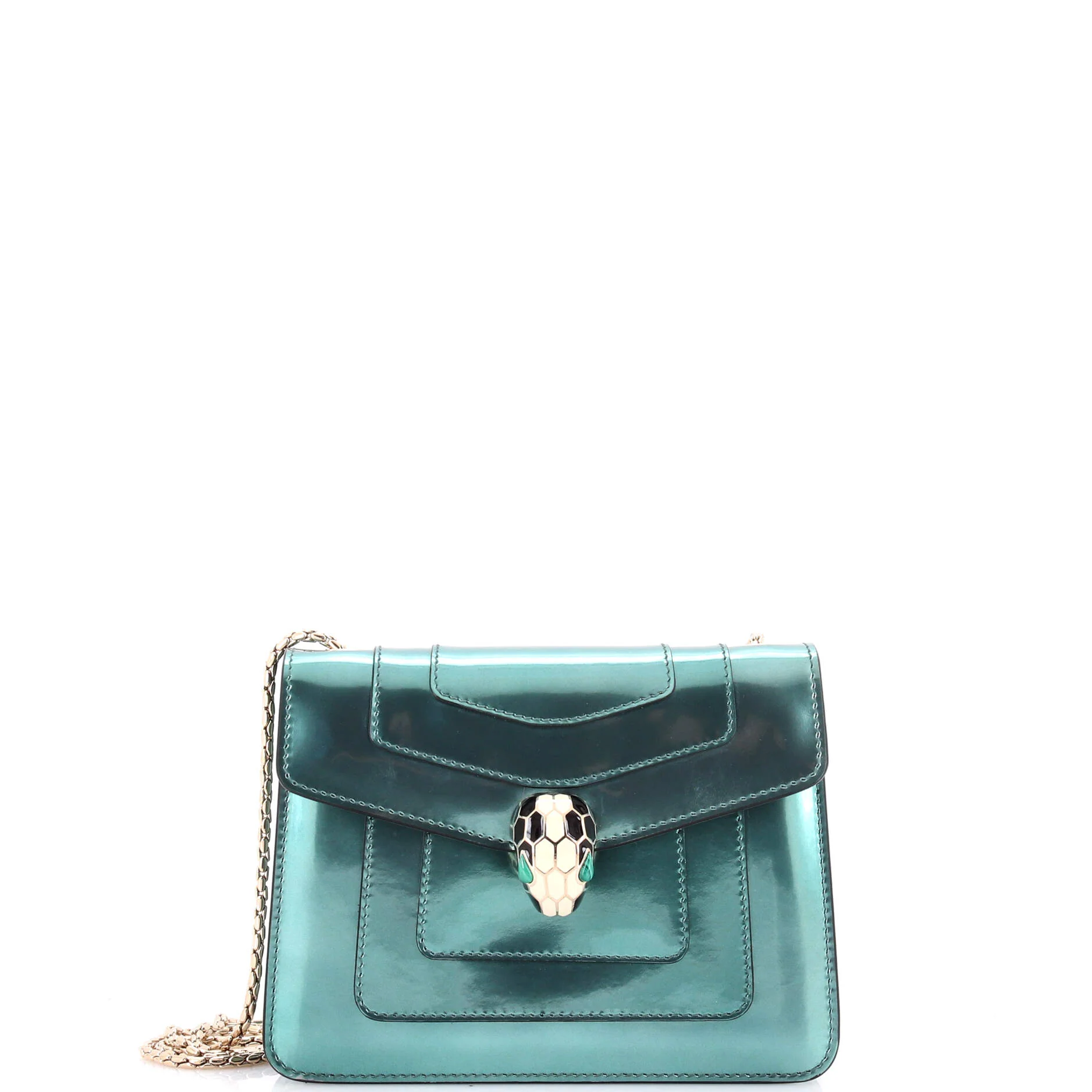 Serpenti Forever Square Shoulder Bag Metallic Leather Small