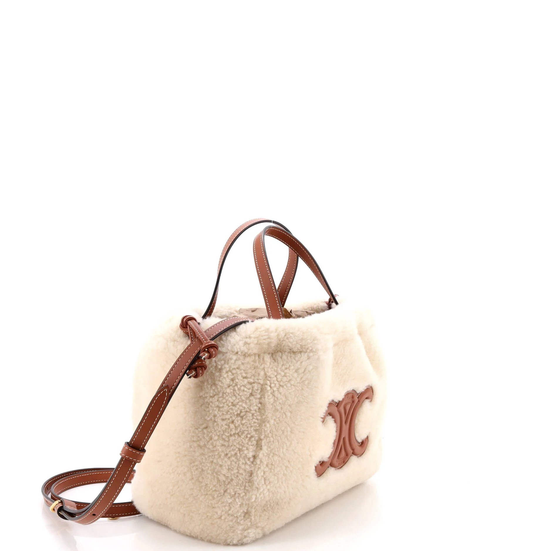 Cuir Triomphe Cabas Drawstring Tote Shearling with Leather Small - Image 2
