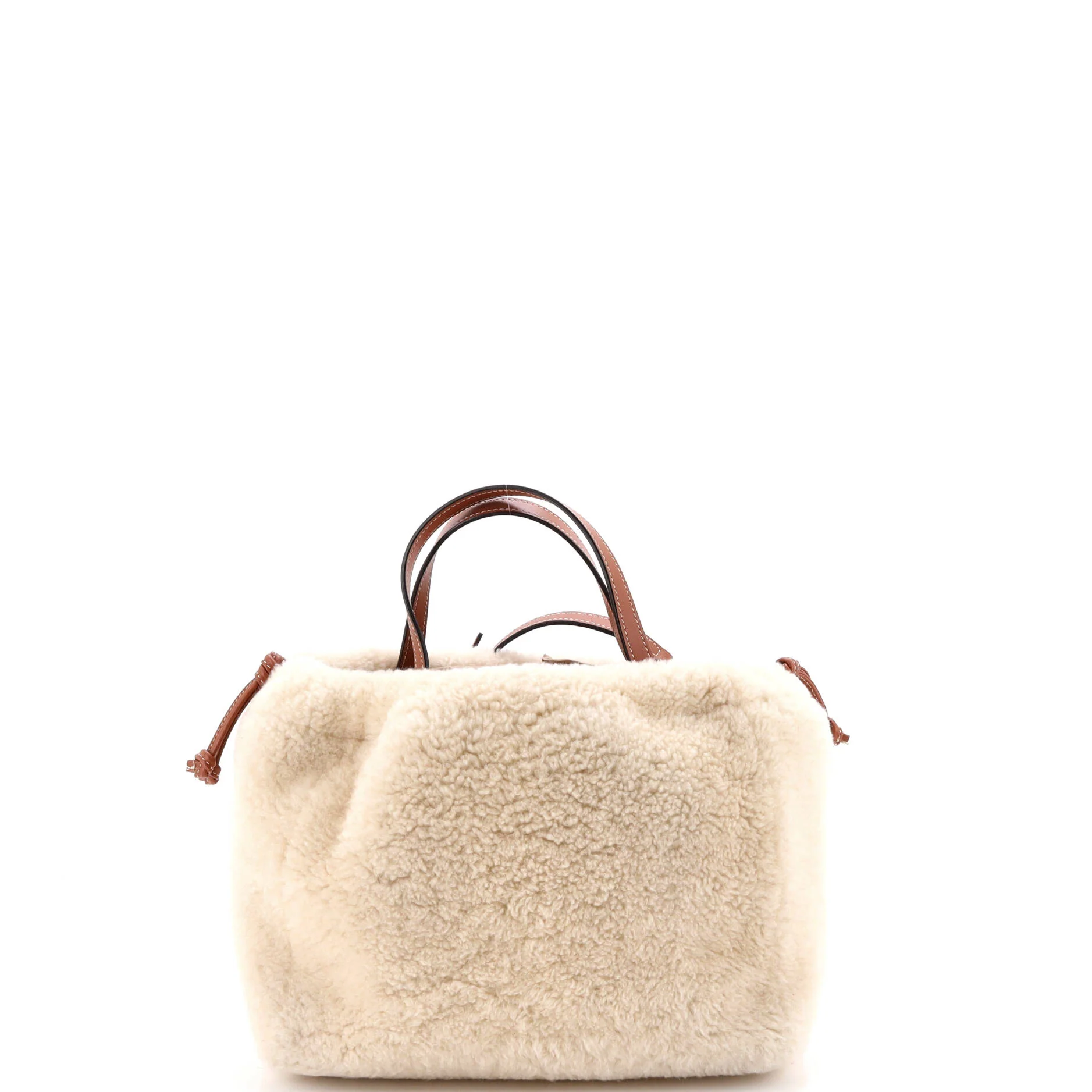 Cuir Triomphe Cabas Drawstring Tote Shearling with Leather Small - Image 3