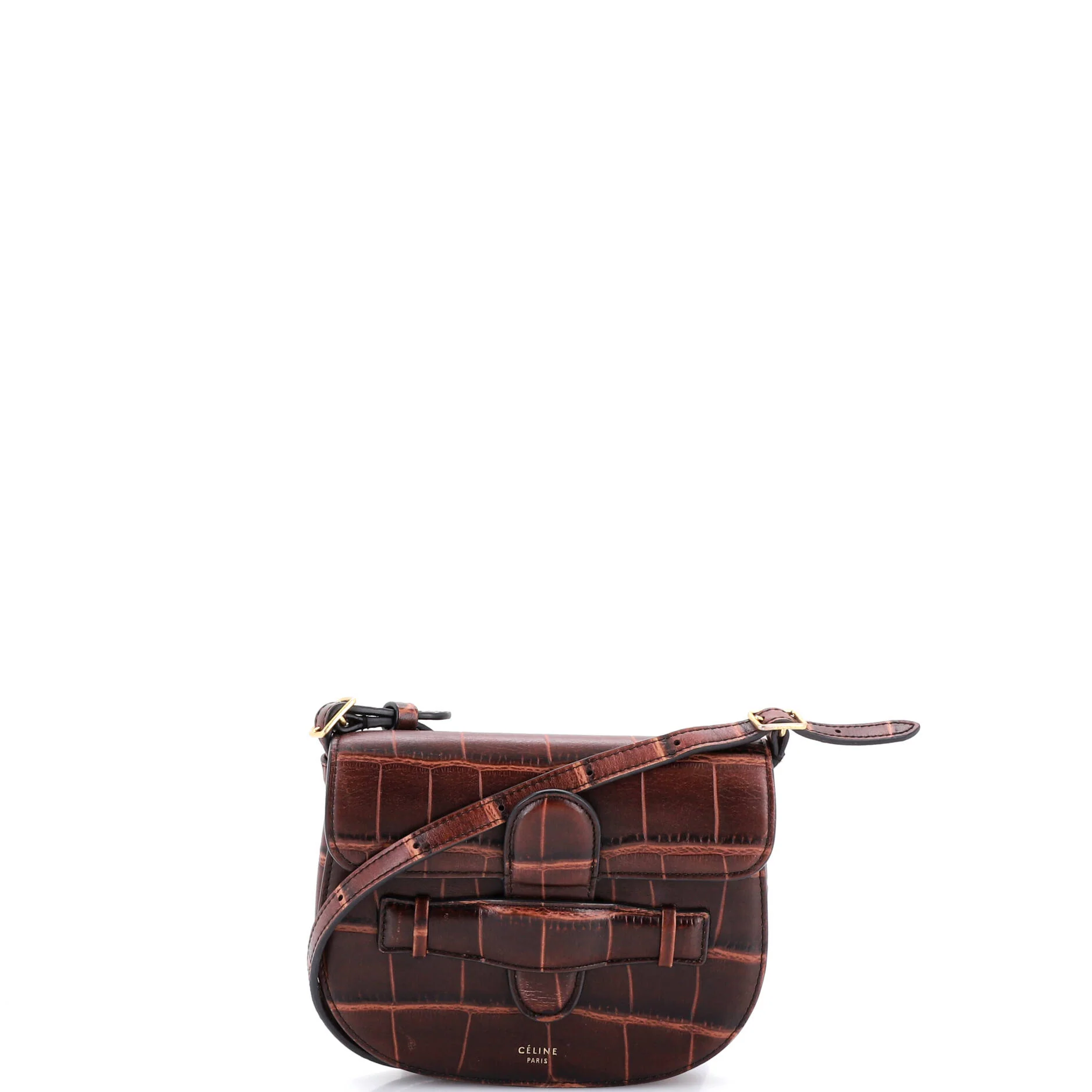 Symmetrical Shoulder Bag Crocodile Embossed Leather Mini
