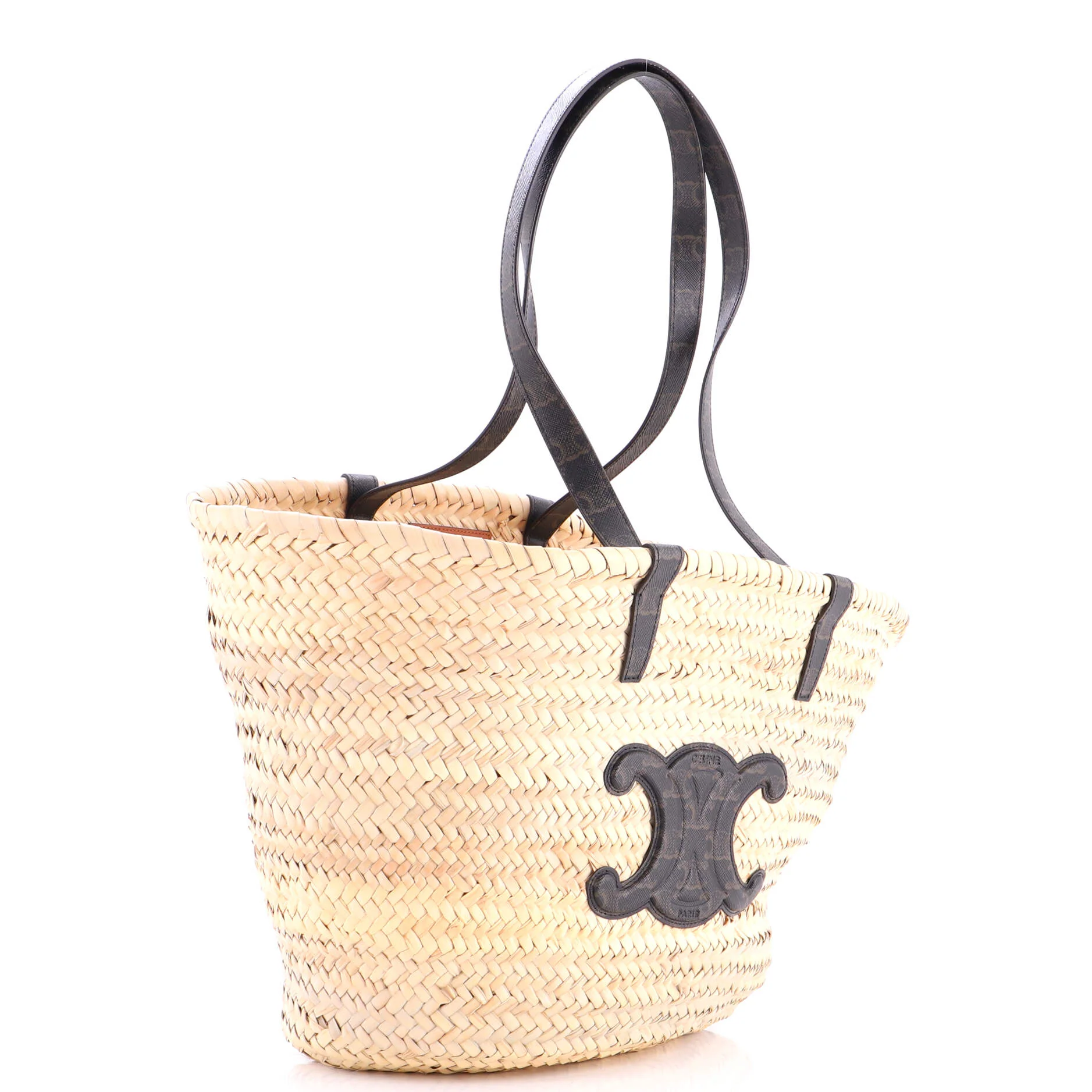 Triomphe Basket Shoulder Bag Raffia with Leather Large - Image 2