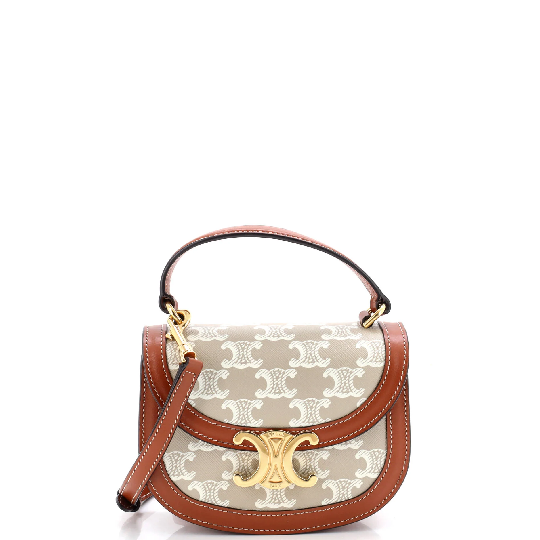 Triomphe Besace Clea Top Handle Flap Bag Triomphe Coated Canvas Mini
