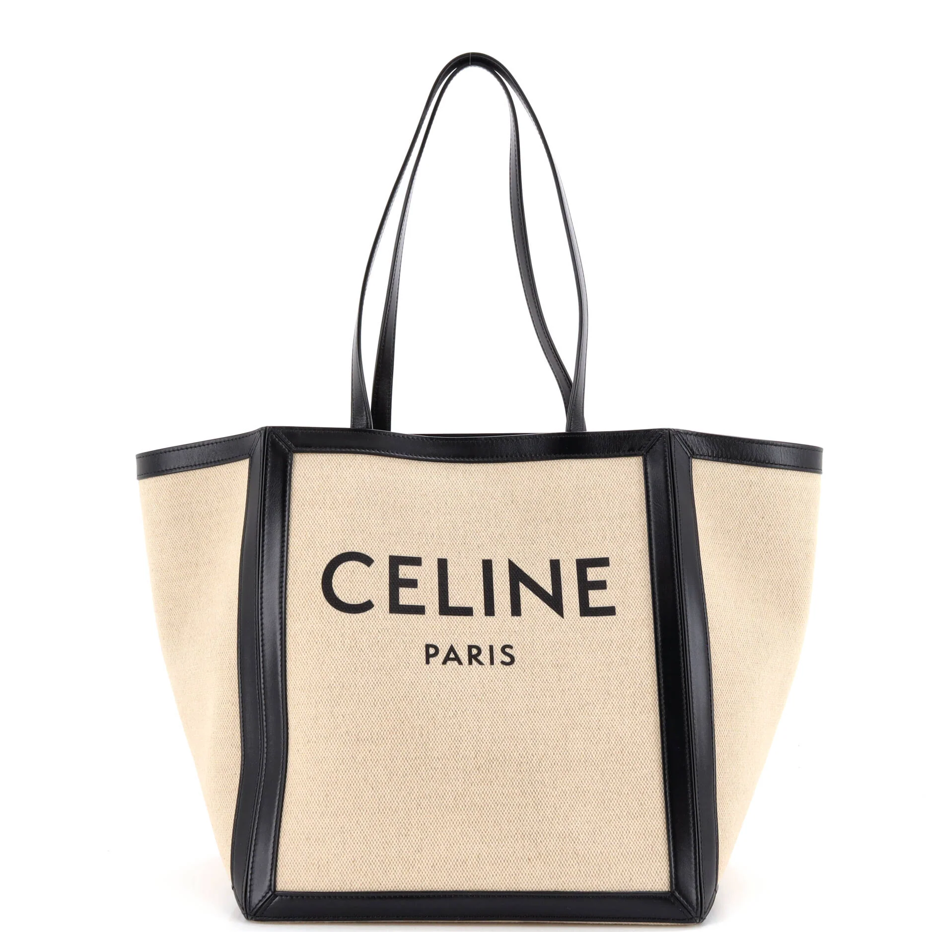 Vertical Square Cabas Tote Canvas with Leather Large