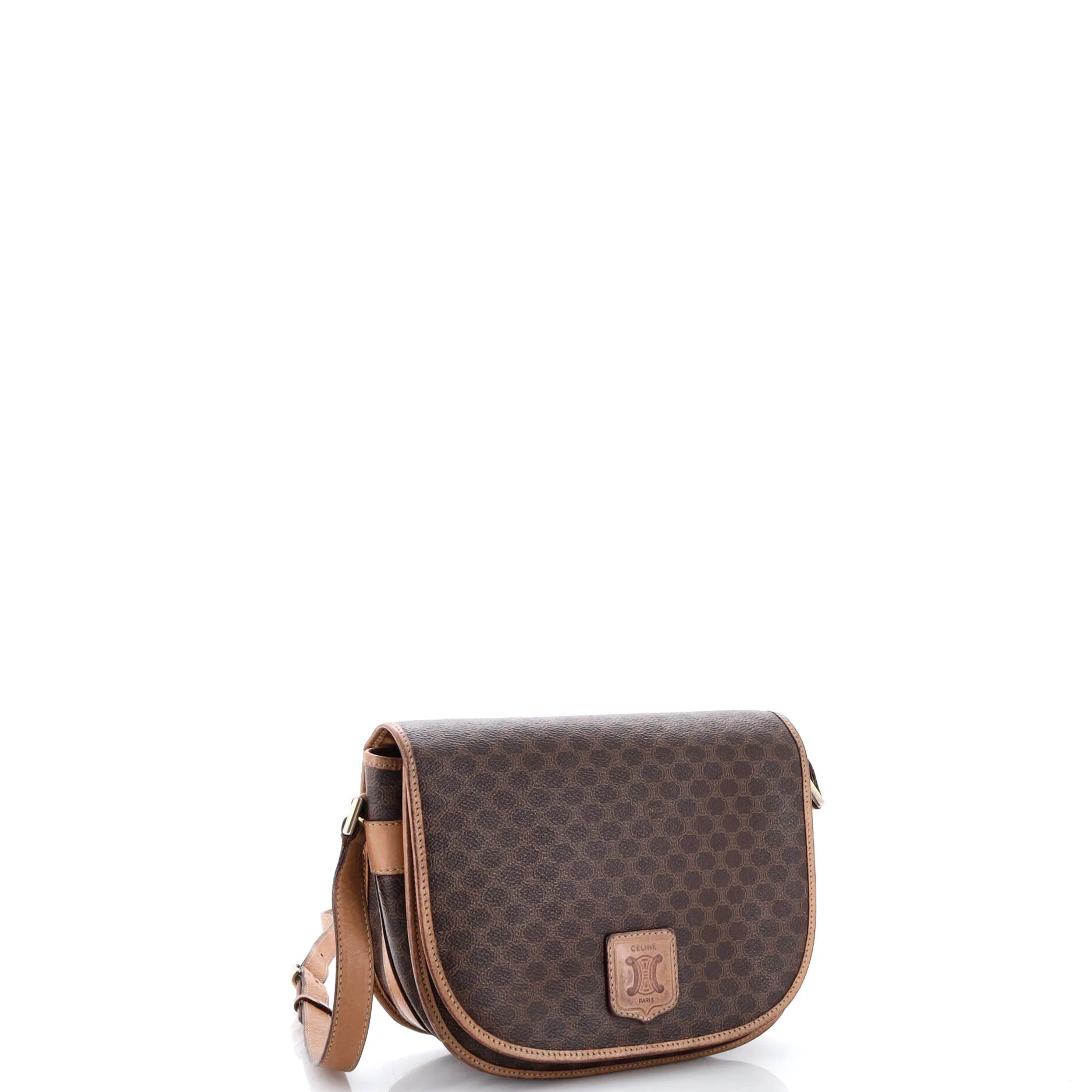 Vintage Saddle Flap Shoulder Bag Macadam Coated Canvas Small - Image 2