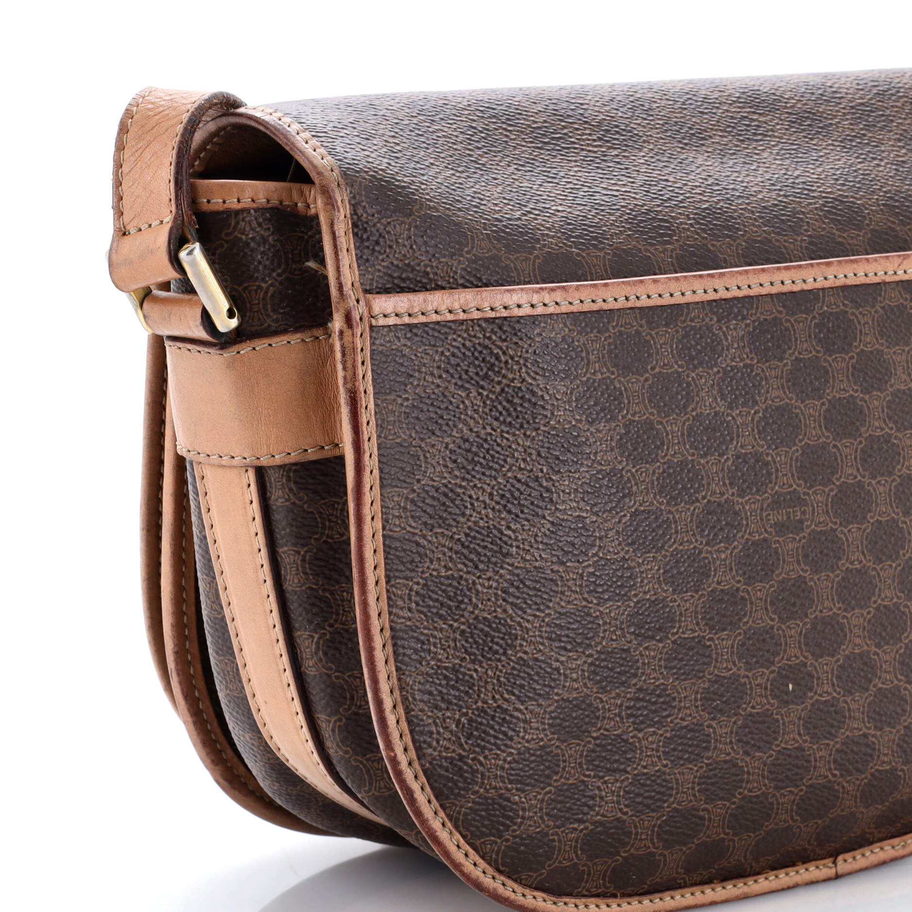 Vintage Saddle Flap Shoulder Bag Macadam Coated Canvas Small - Image 6