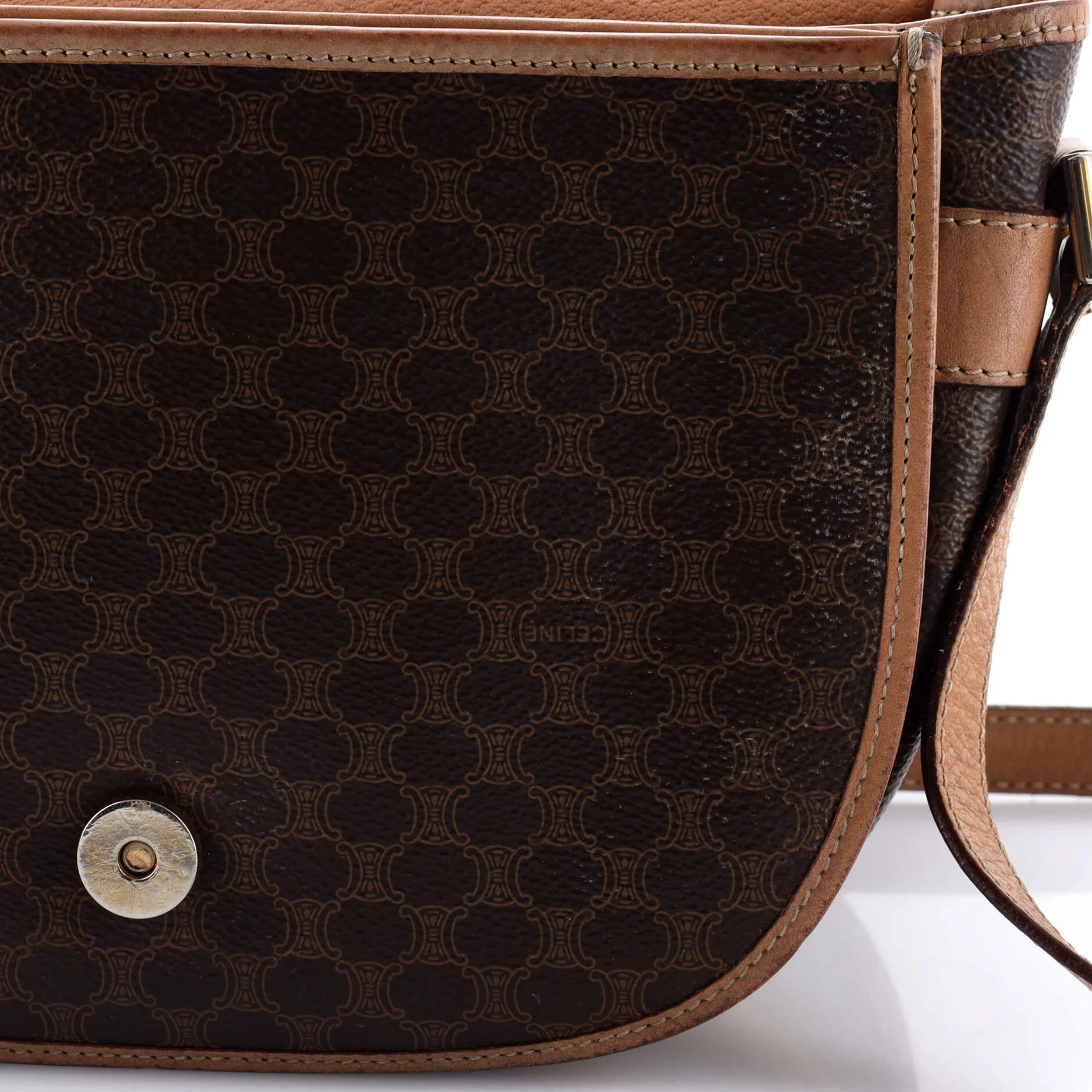 Vintage Saddle Flap Shoulder Bag Macadam Coated Canvas Small - Image 7