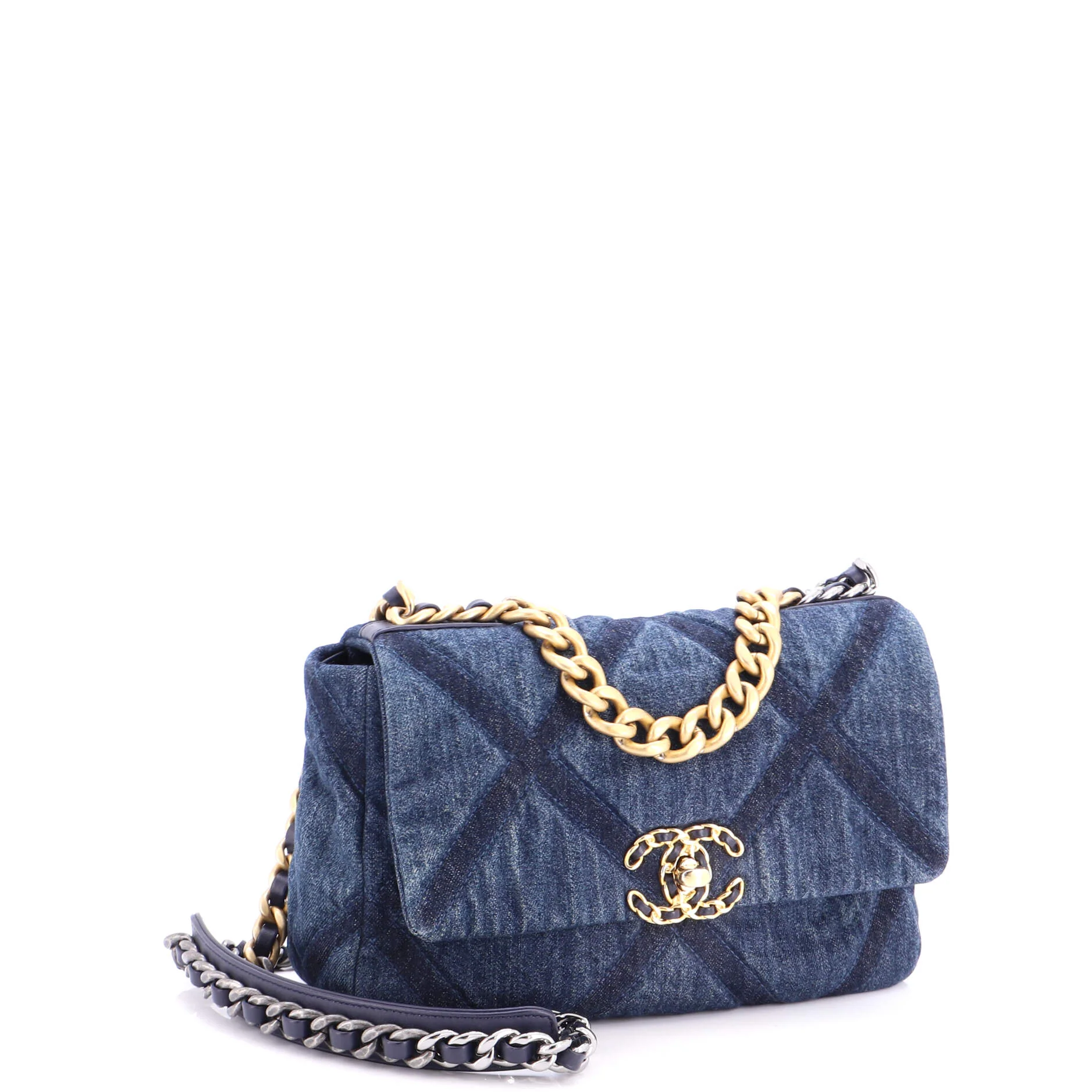 19 Flap Bag Quilted Denim Medium - Image 2