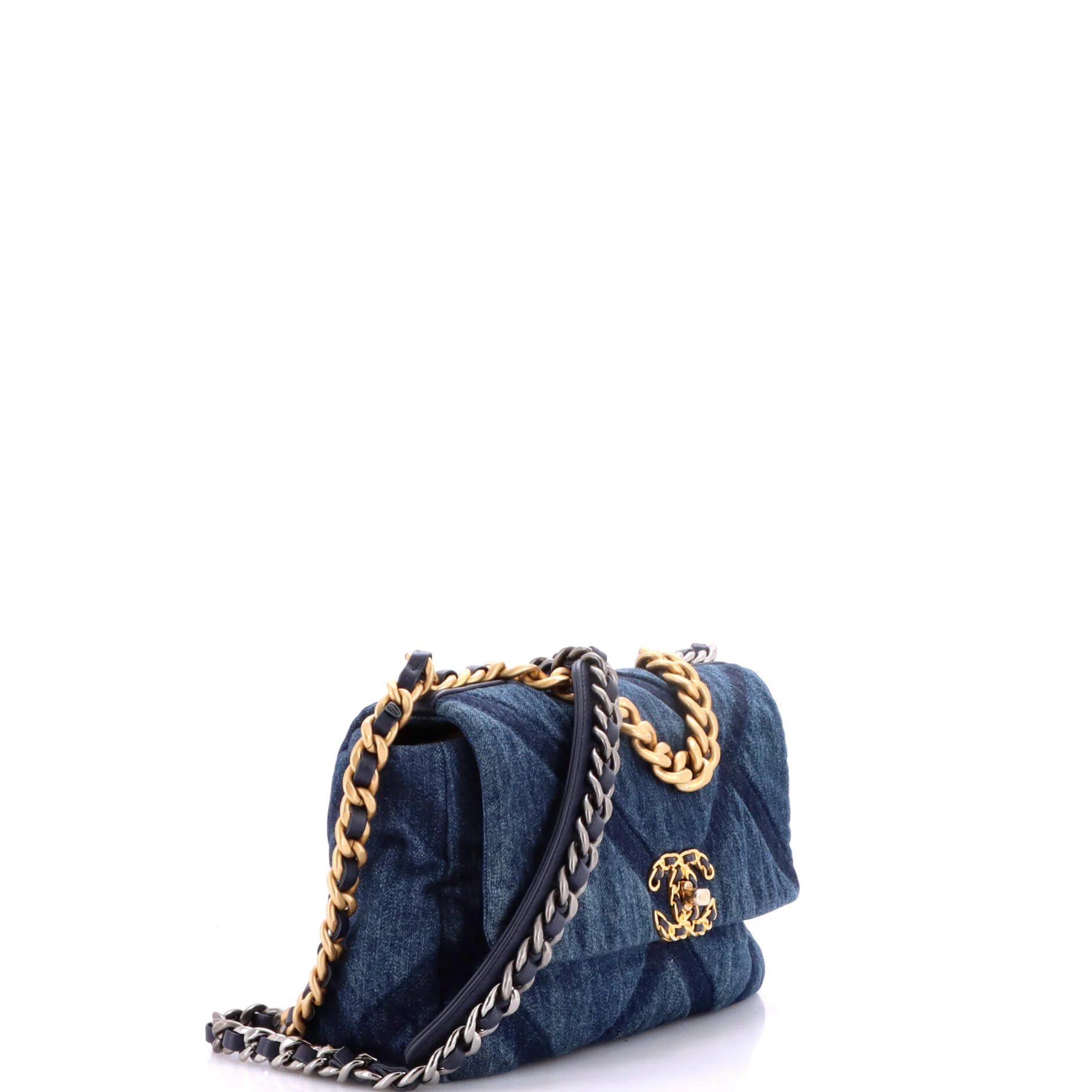 19 Flap Bag Quilted Denim Medium - Image 2