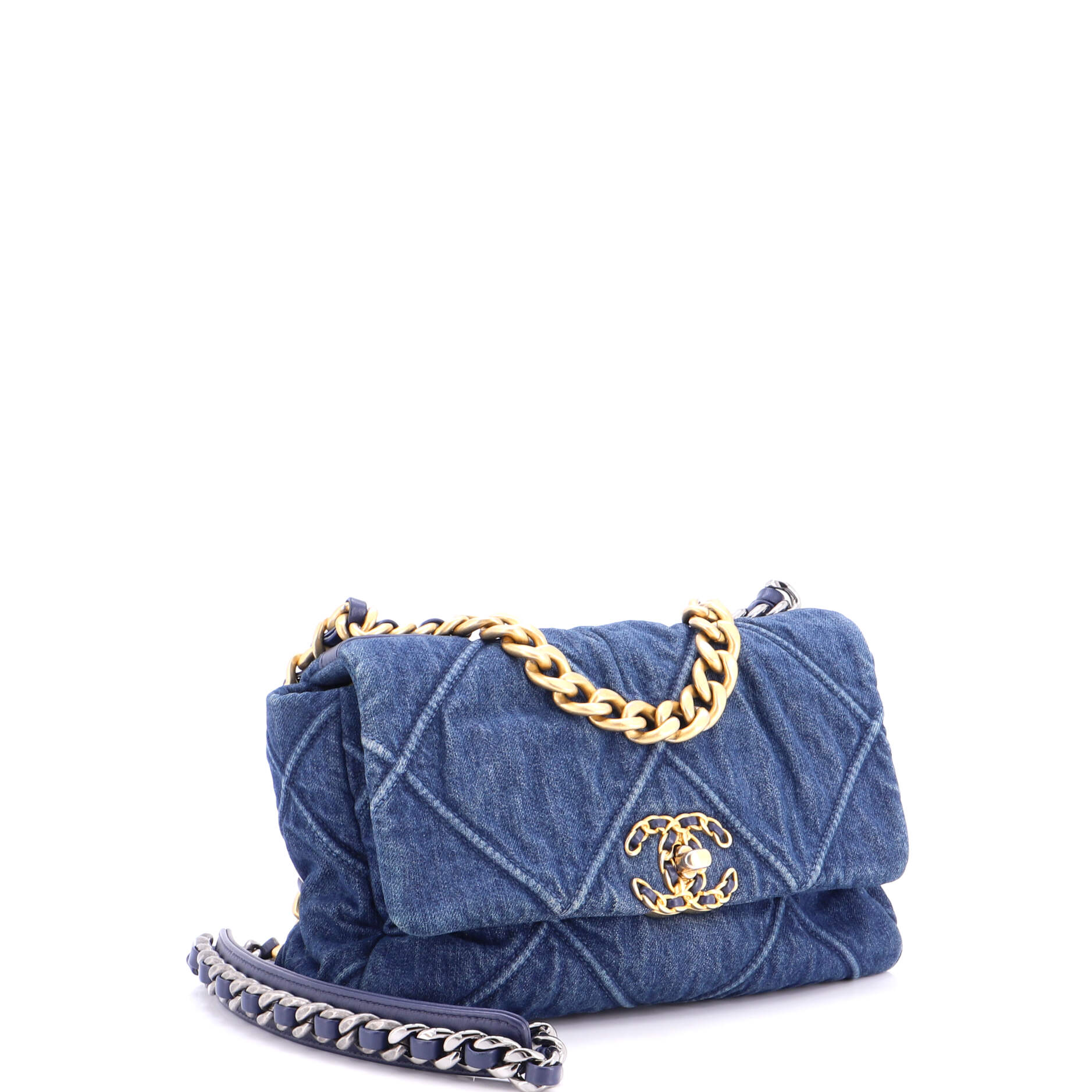 19 Flap Bag Quilted Denim Medium - Image 3