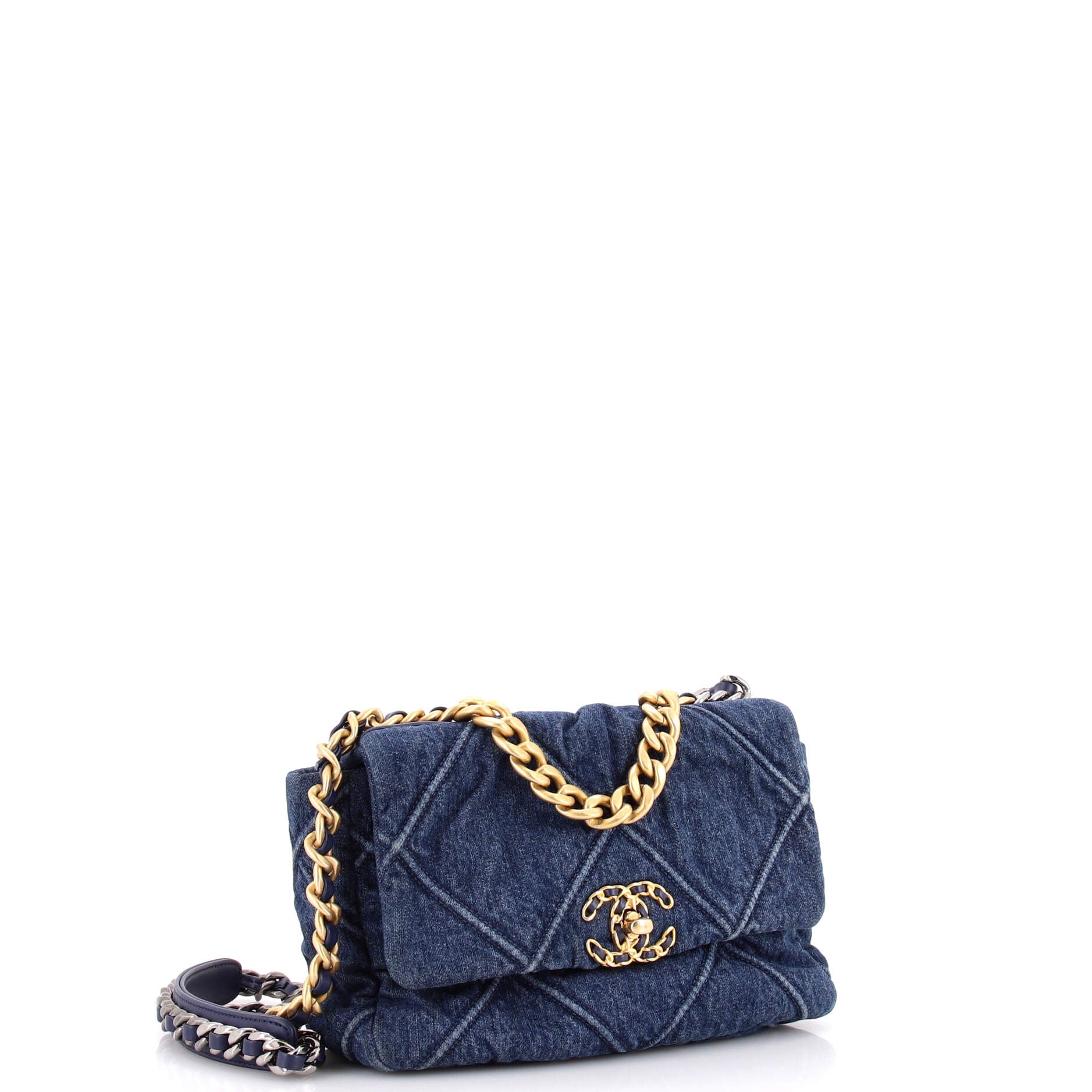 19 Flap Bag Quilted Denim Medium - Image 2