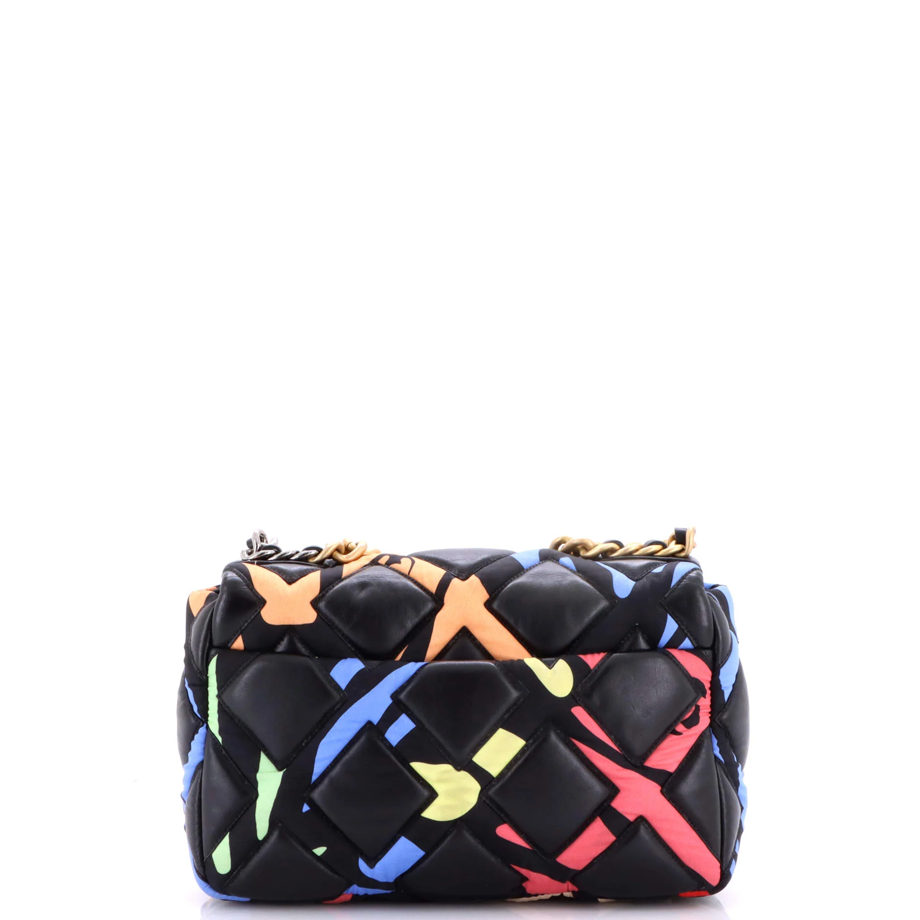 19 Flap Bag Quilted Lambskin and Printed Silk Medium - Image 3
