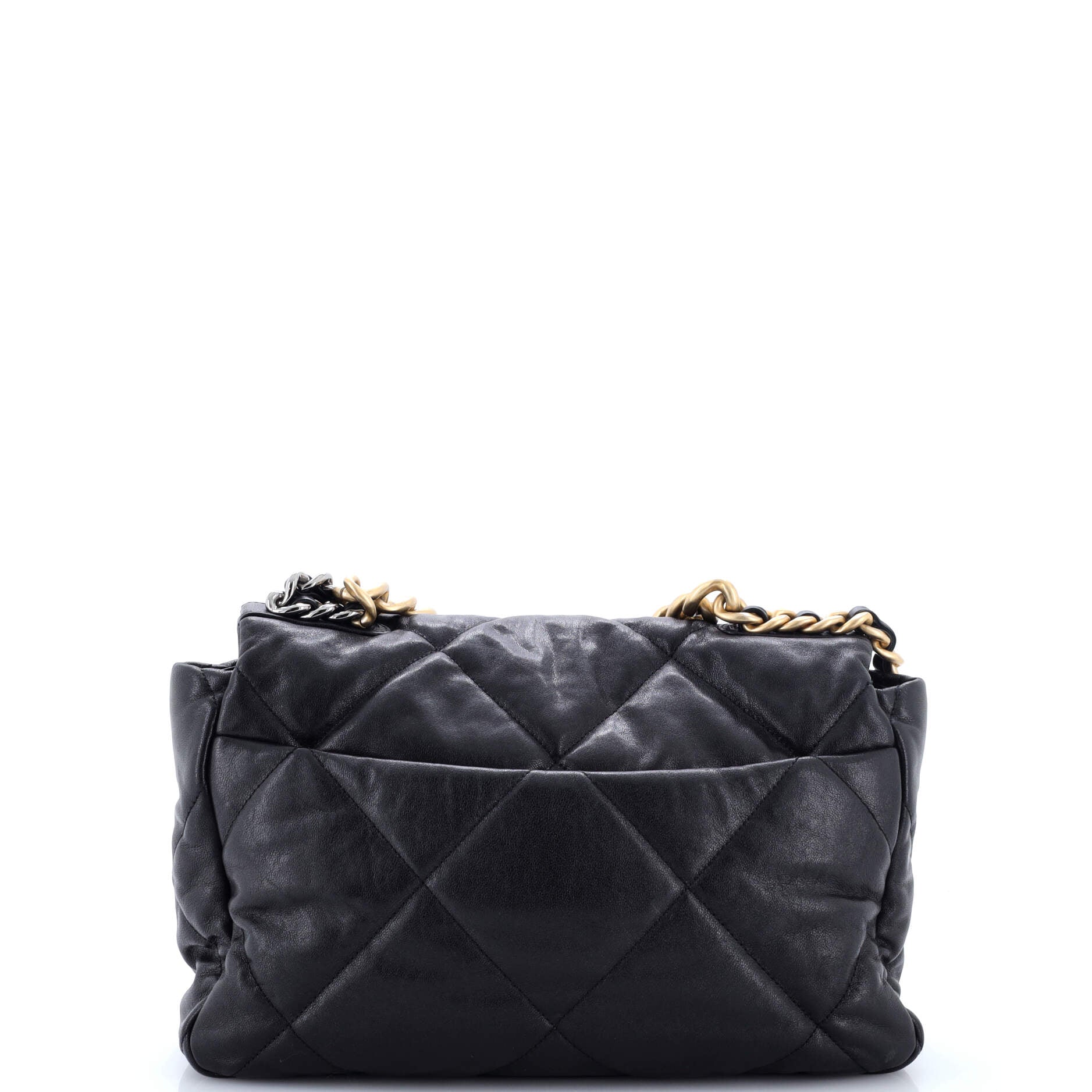19 Flap Bag Quilted Shiny Crumpled Calfskin Large - Image 3