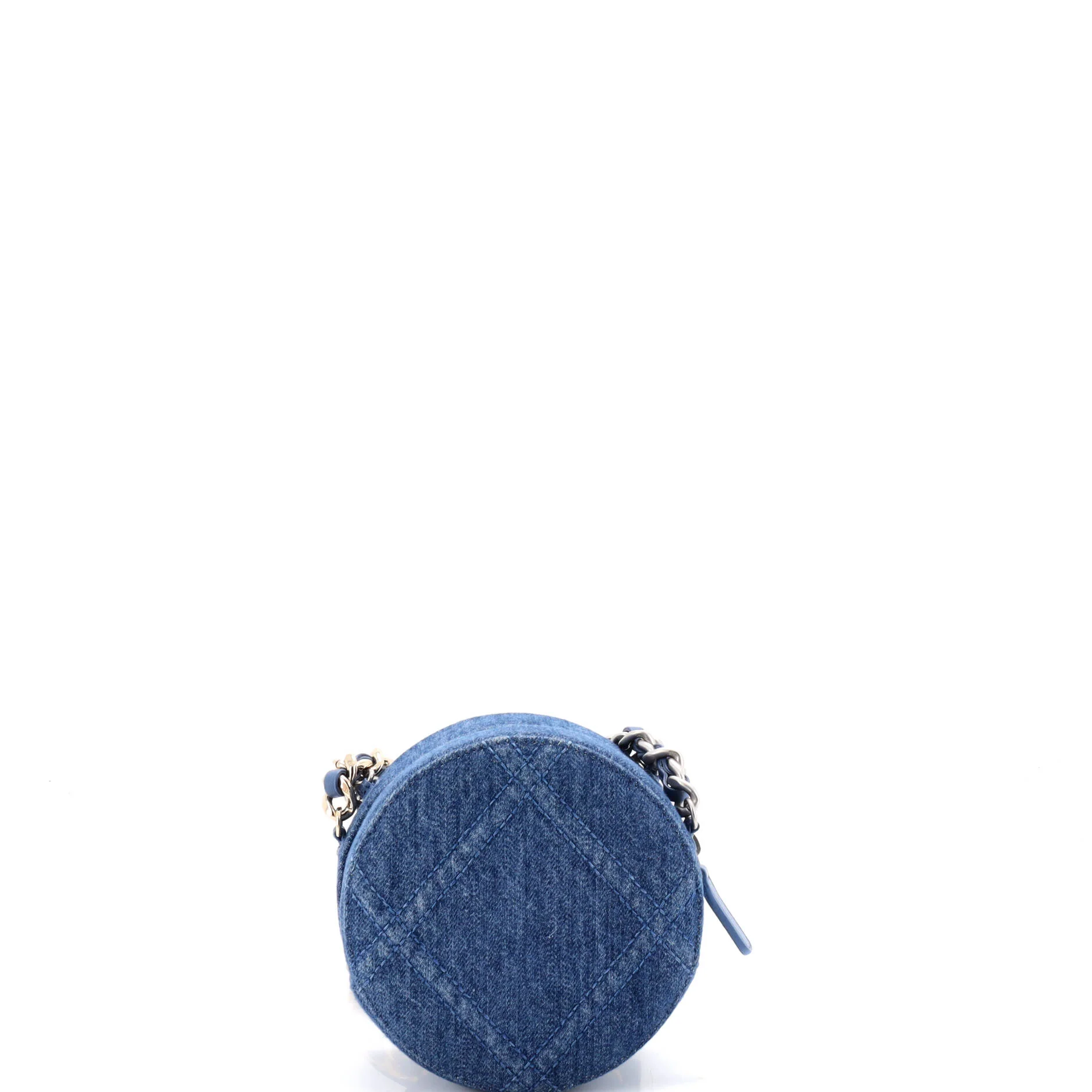19 Round Clutch with Chain Quilted Denim - Image 4