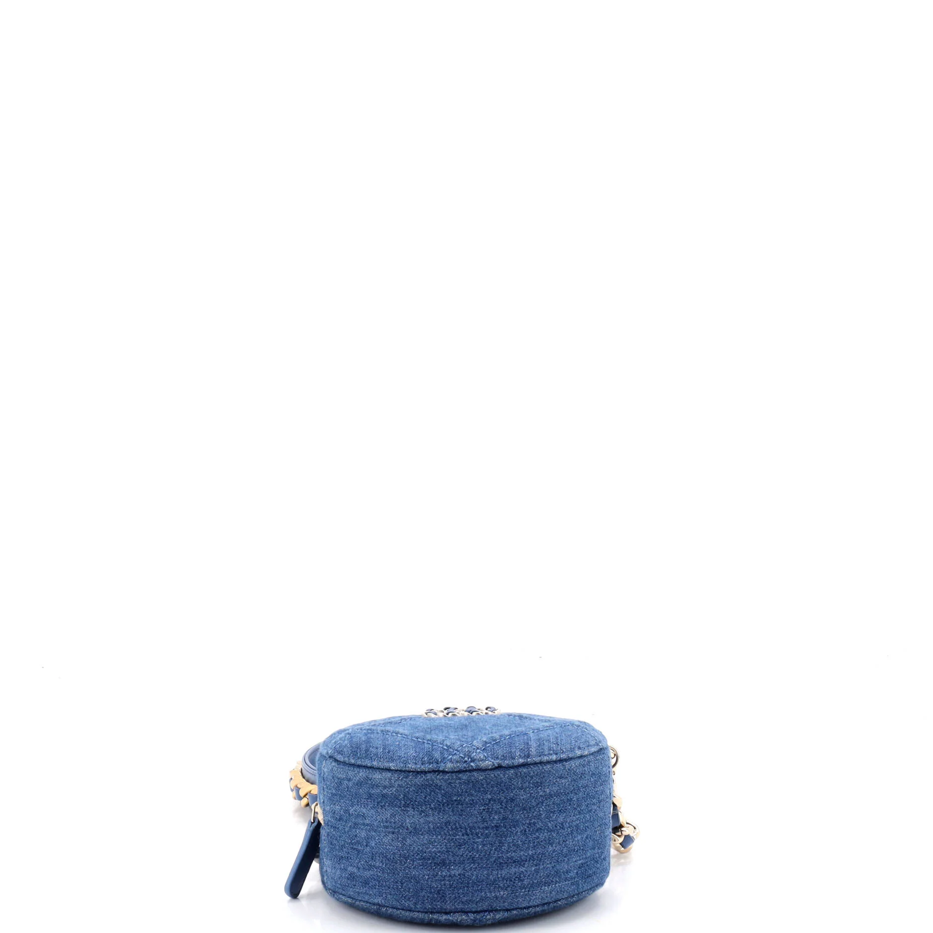 19 Round Clutch with Chain Quilted Denim - Image 5
