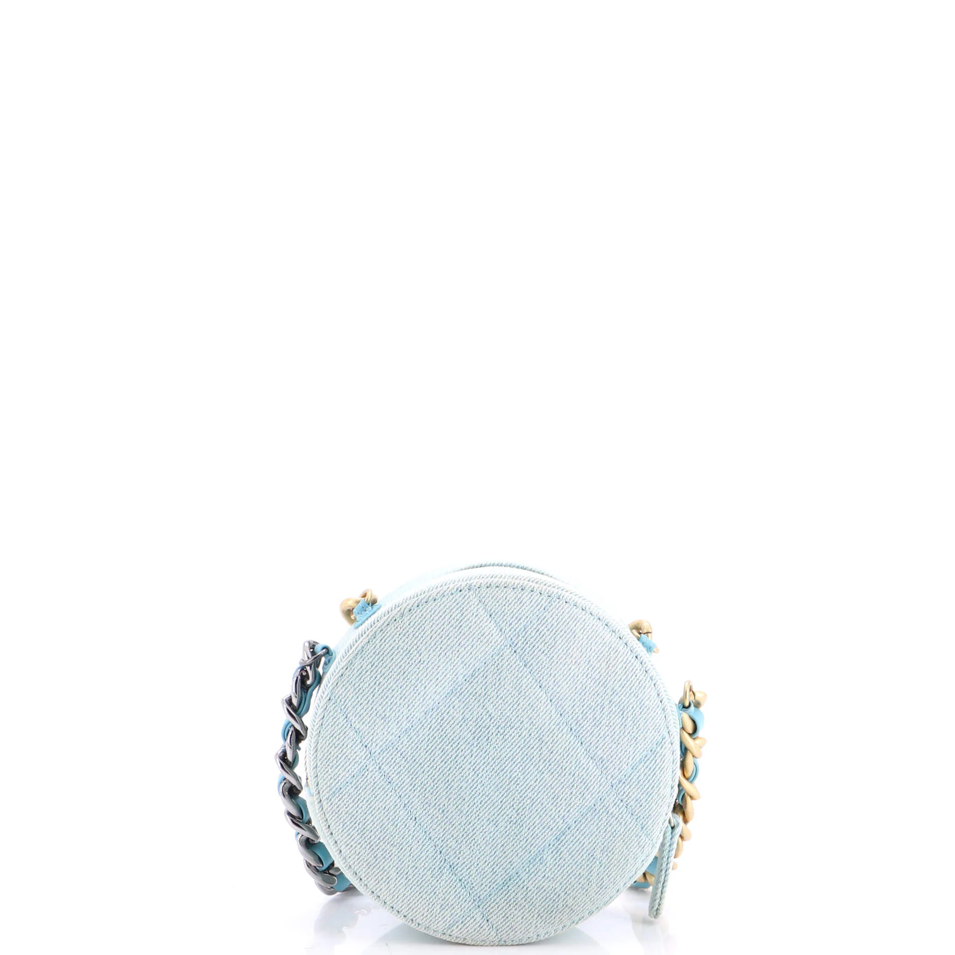 19 Round Clutch with Chain Quilted Denim - Image 3