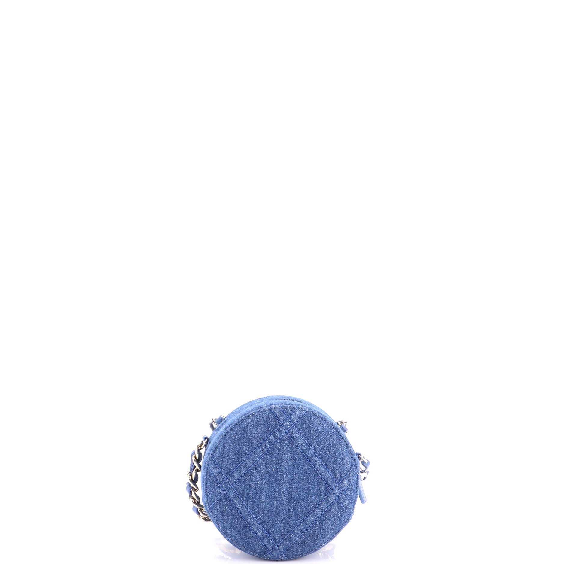 19 Round Clutch with Chain Quilted Denim - Image 3