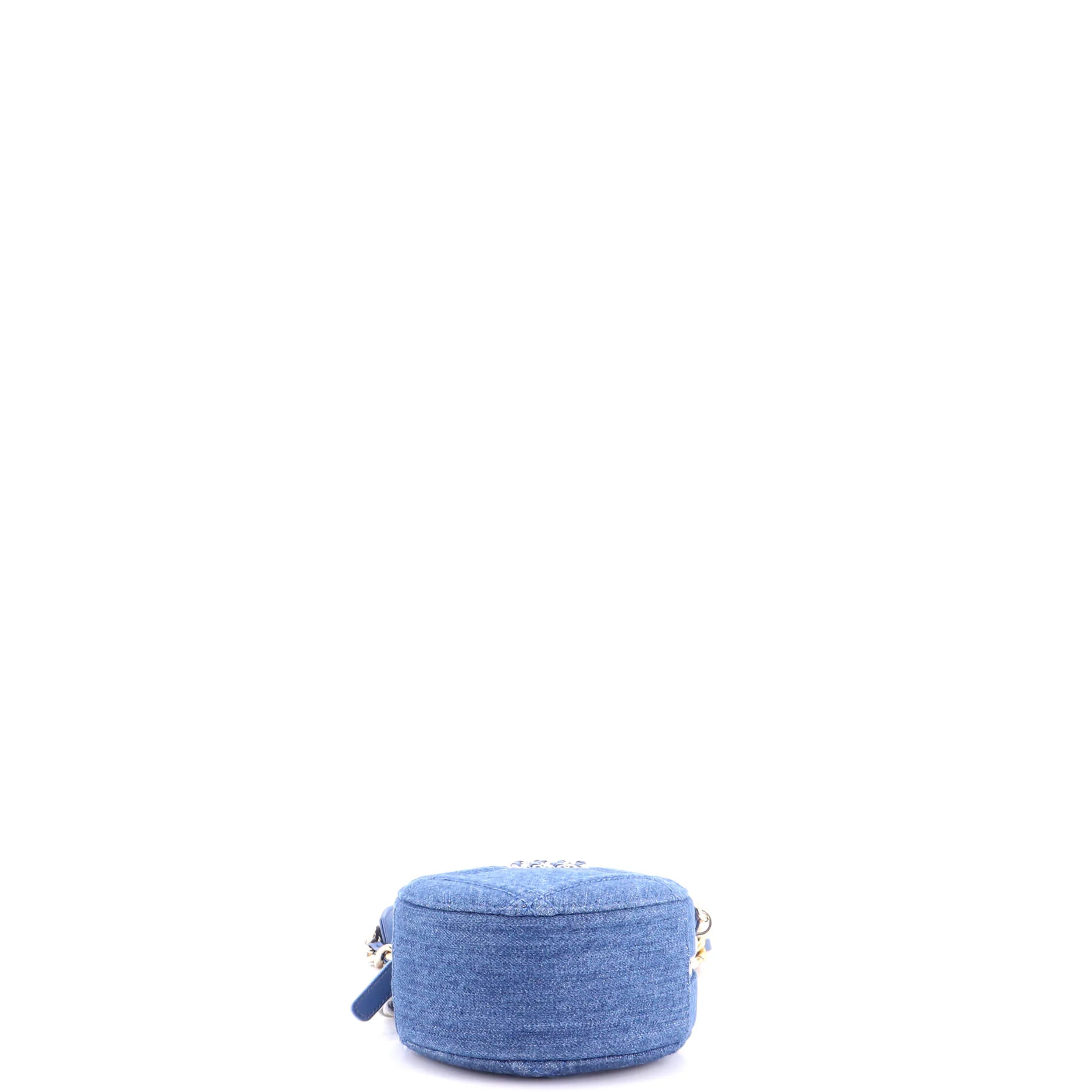 19 Round Clutch with Chain Quilted Denim - Image 4