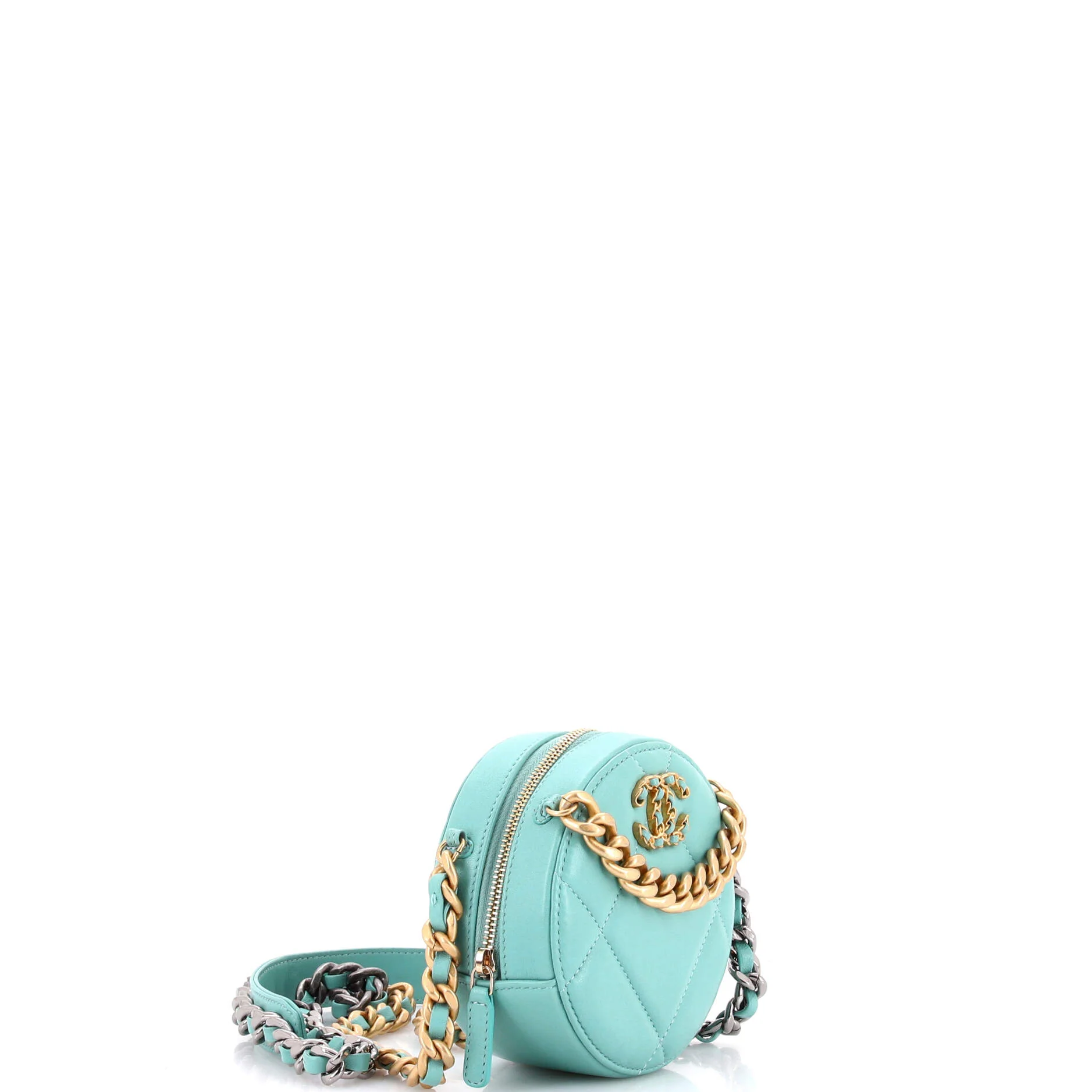 19 Round Clutch with Chain Quilted Leather - Image 2