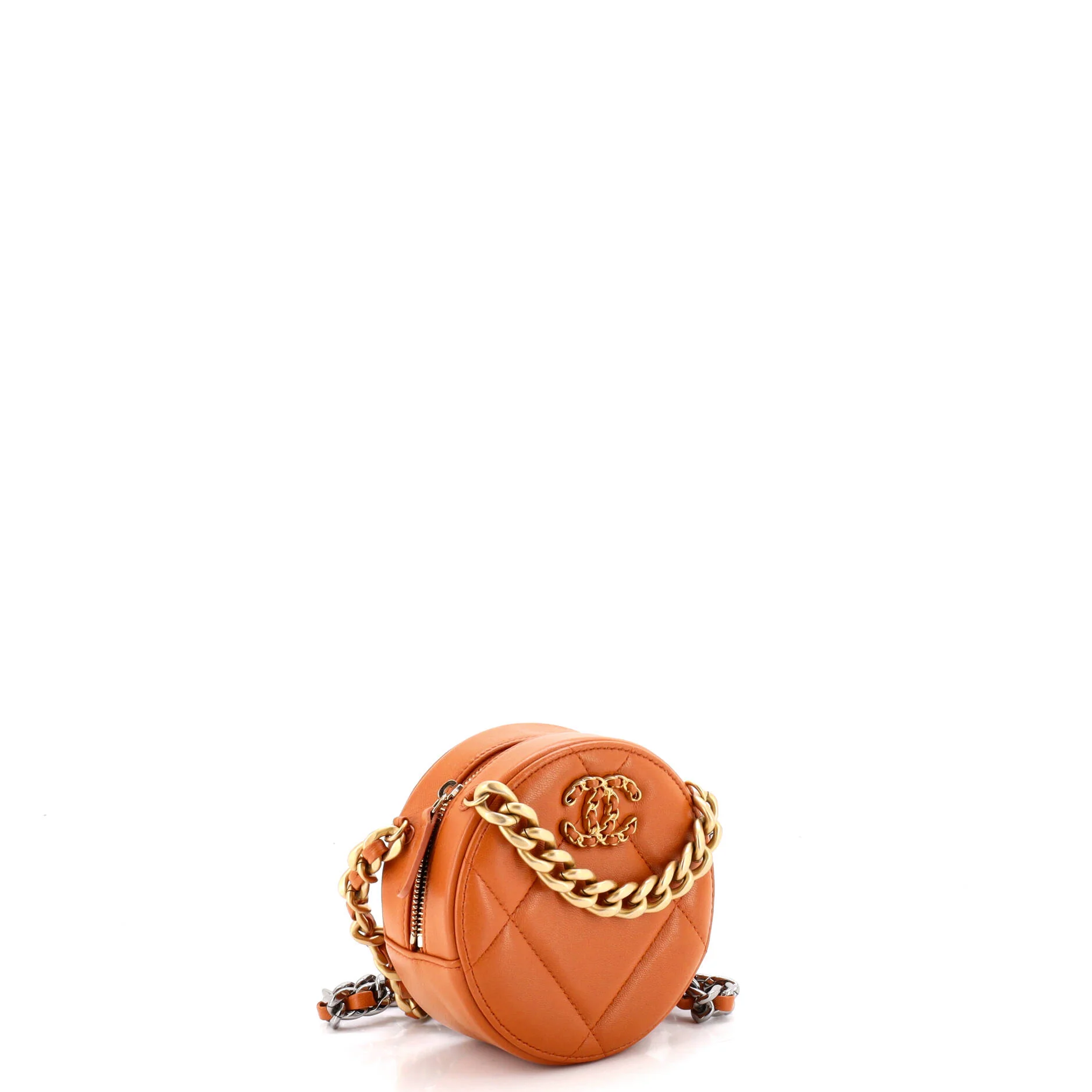 19 Round Clutch with Chain Quilted Leather - Image 2