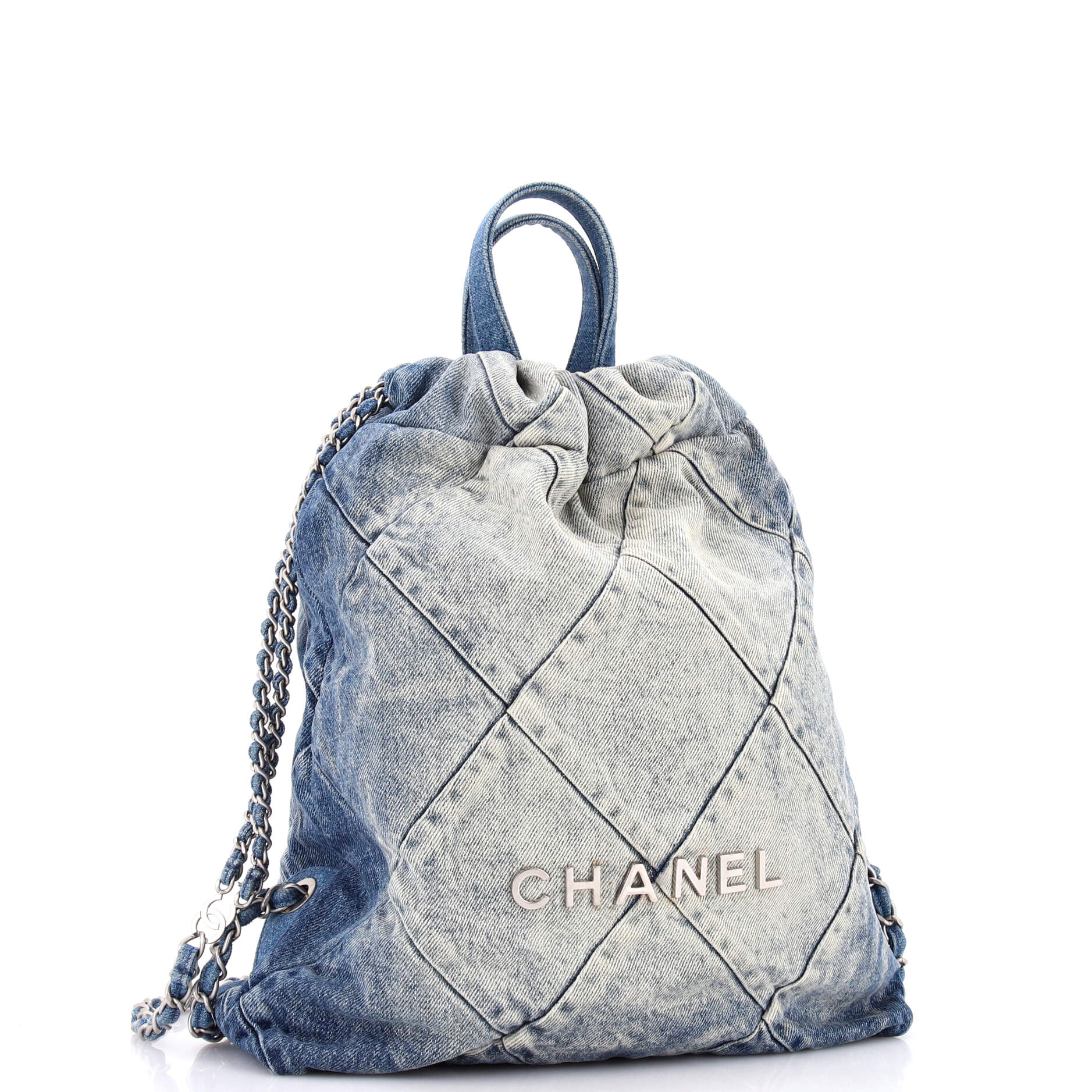 22 Chain Backpack Quilted Denim Medium - Image 2