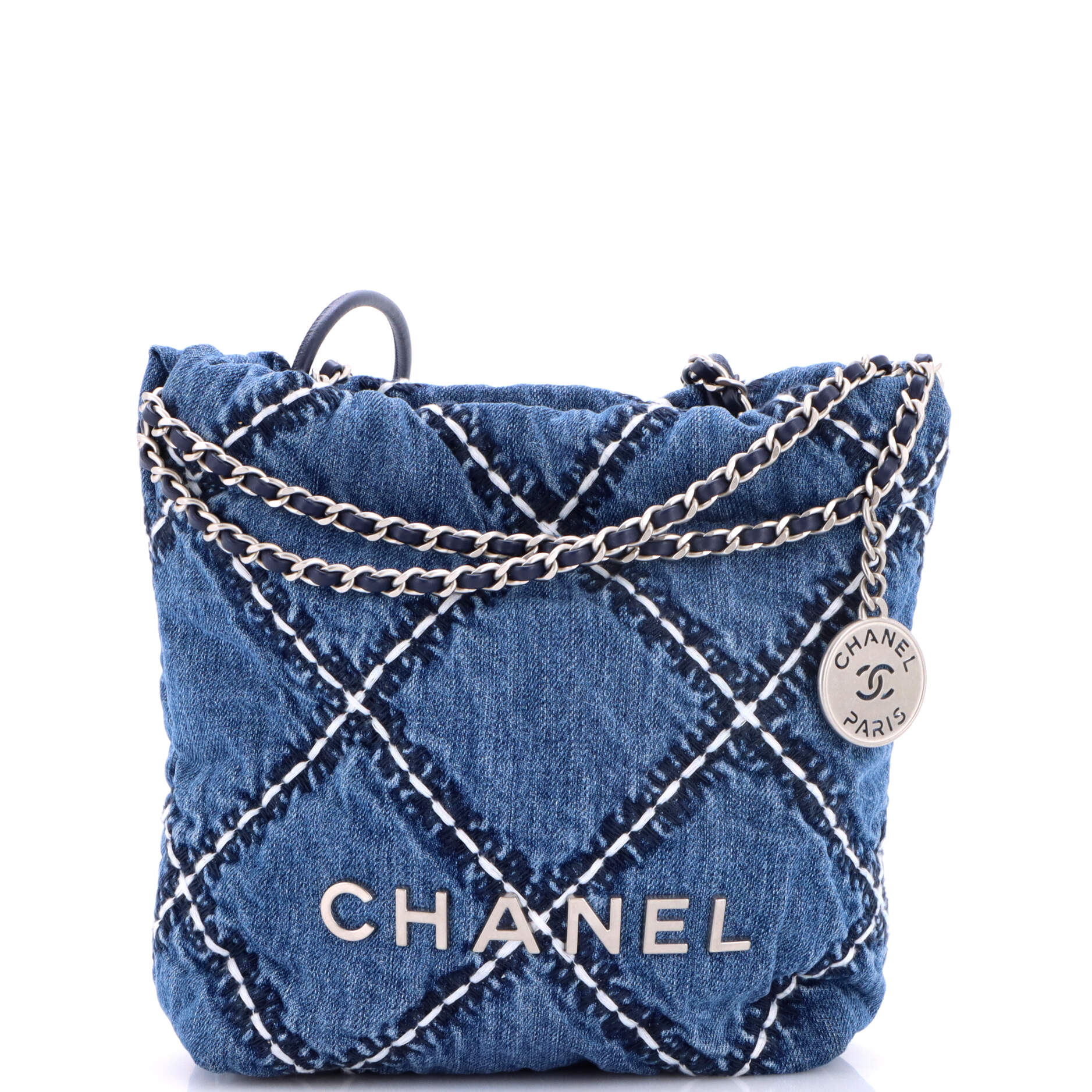 22 Chain Hobo Quilted Stitched Denim Mini