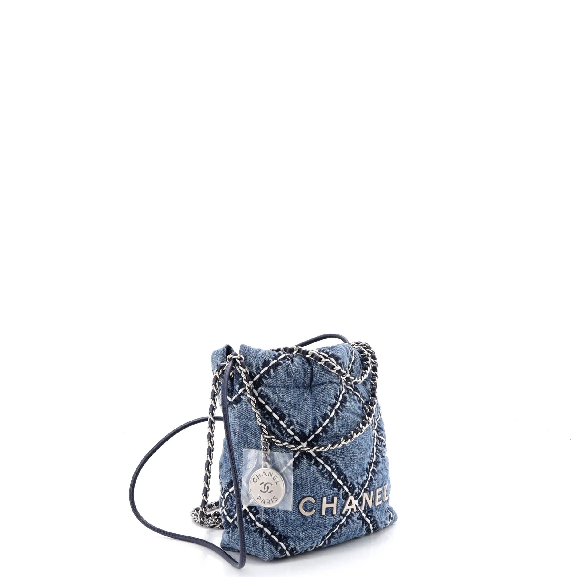 22 Chain Hobo Quilted Stitched Denim Mini - Image 2