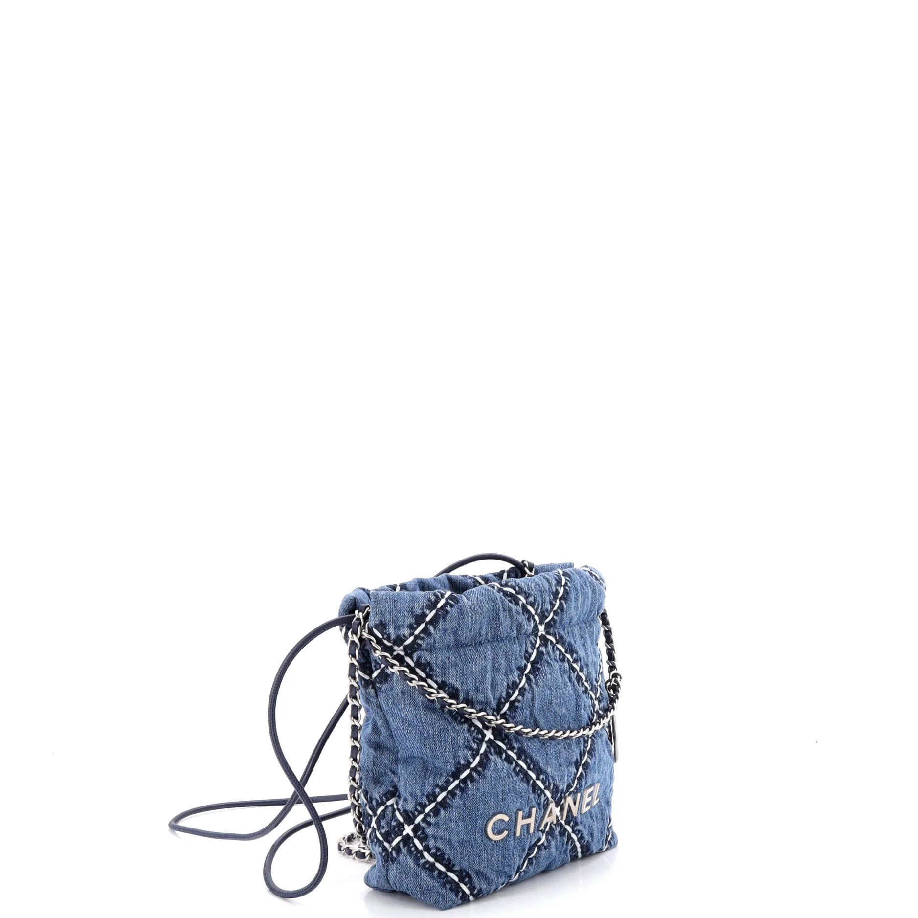 22 Chain Hobo Quilted Stitched Denim Mini - Image 2