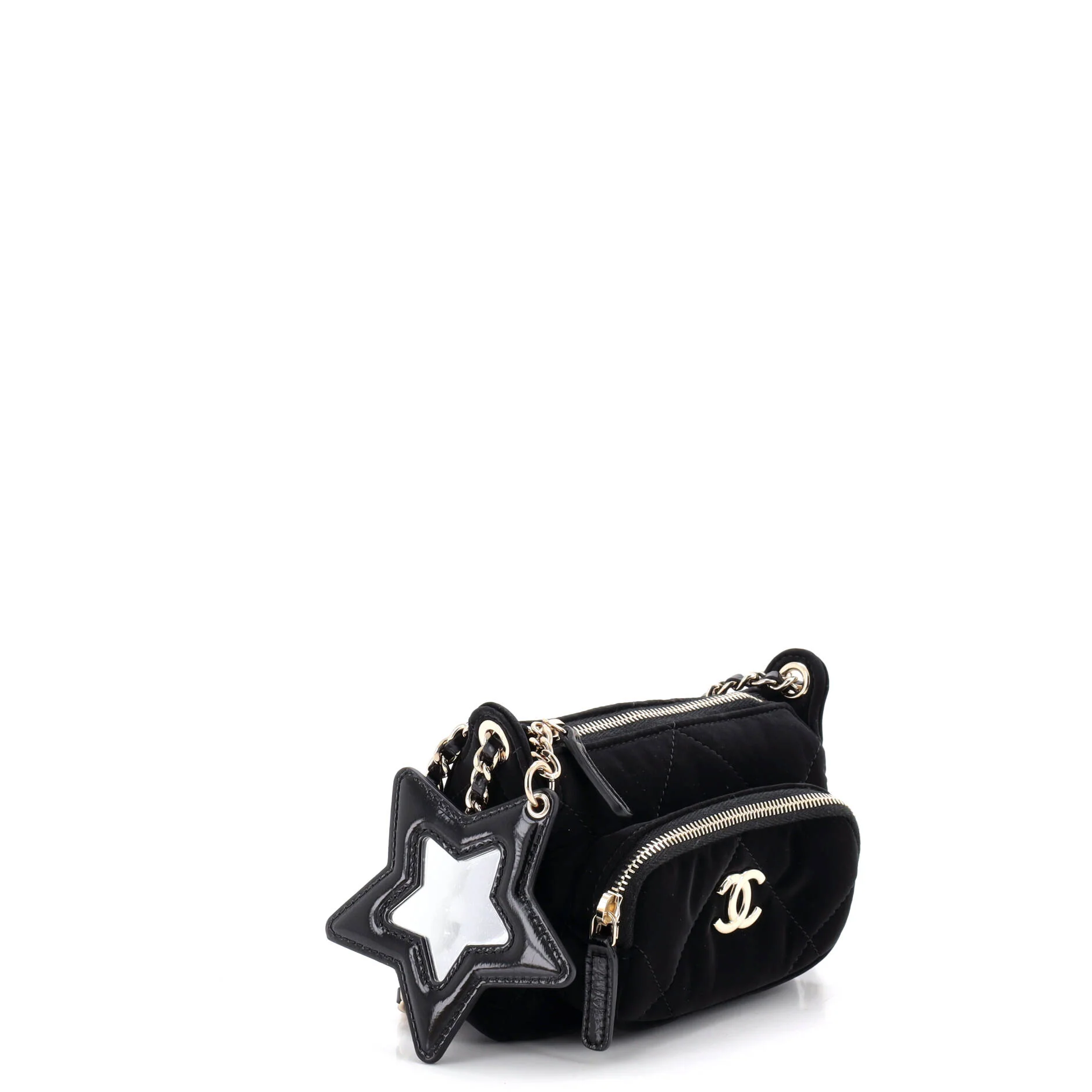 25 Clutch With Chain Quilted Velvet Effect Nylon and Shiny Crumpled Calfskin Mini - Image 2