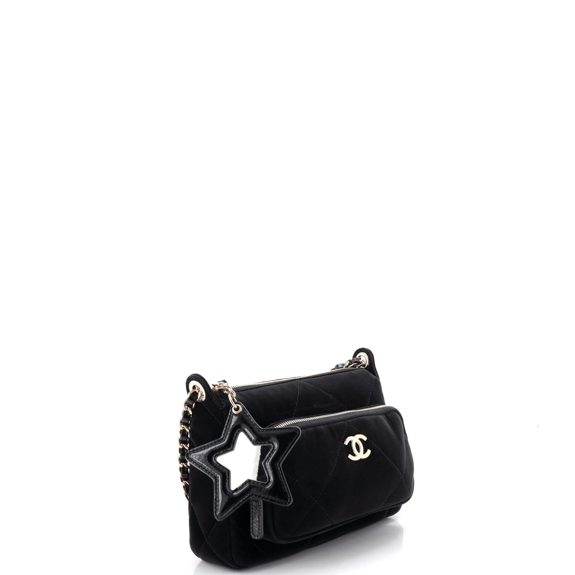 25 Clutch With Chain Quilted Velvet Effect Nylon and Shiny Crumpled Calfskin Small - Image 2