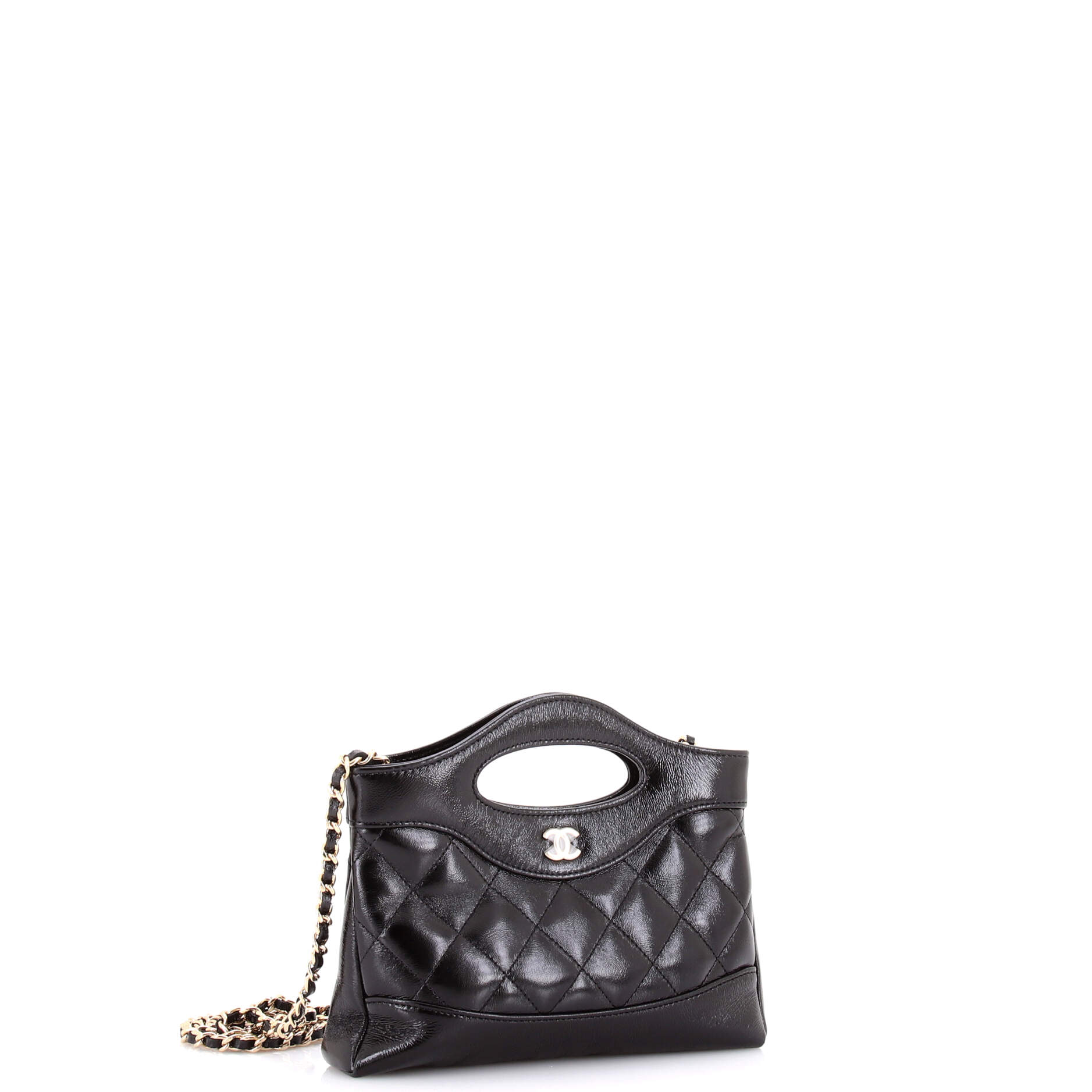 31 Shopping Bag Clutch with Chain Quilted Shiny Crumpled Calfskin Small - Image 2