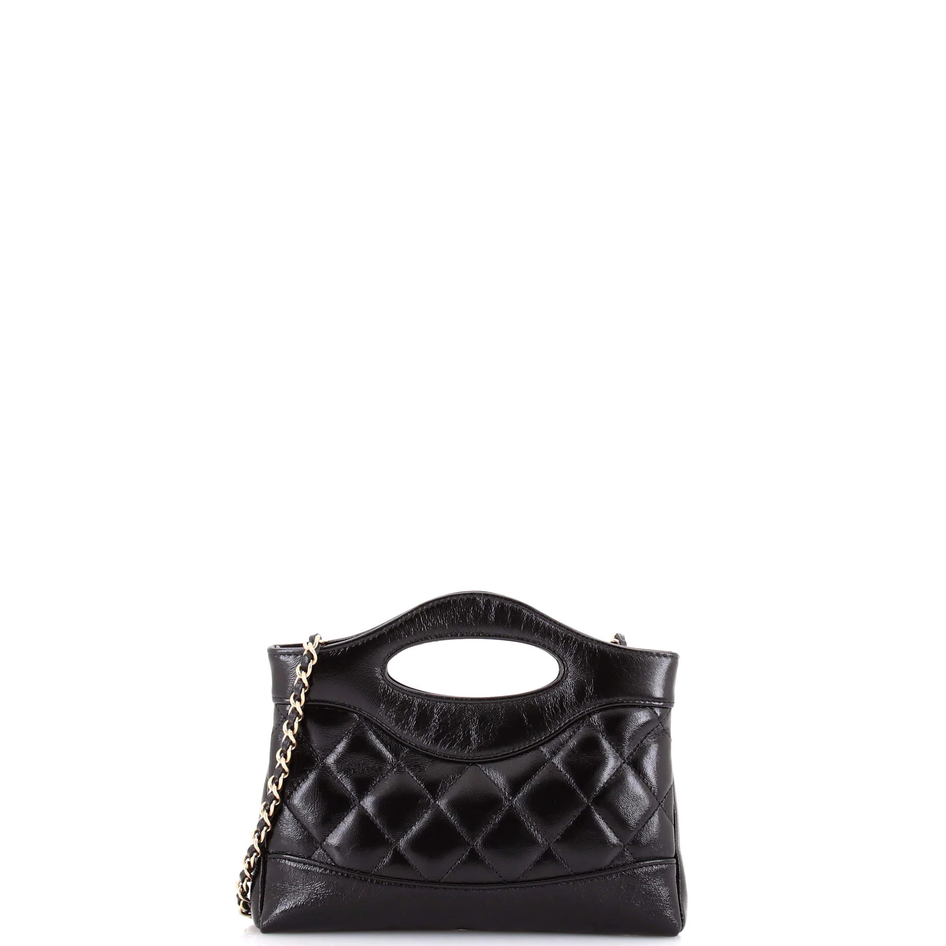 31 Shopping Bag Clutch with Chain Quilted Shiny Crumpled Calfskin Small - Image 3