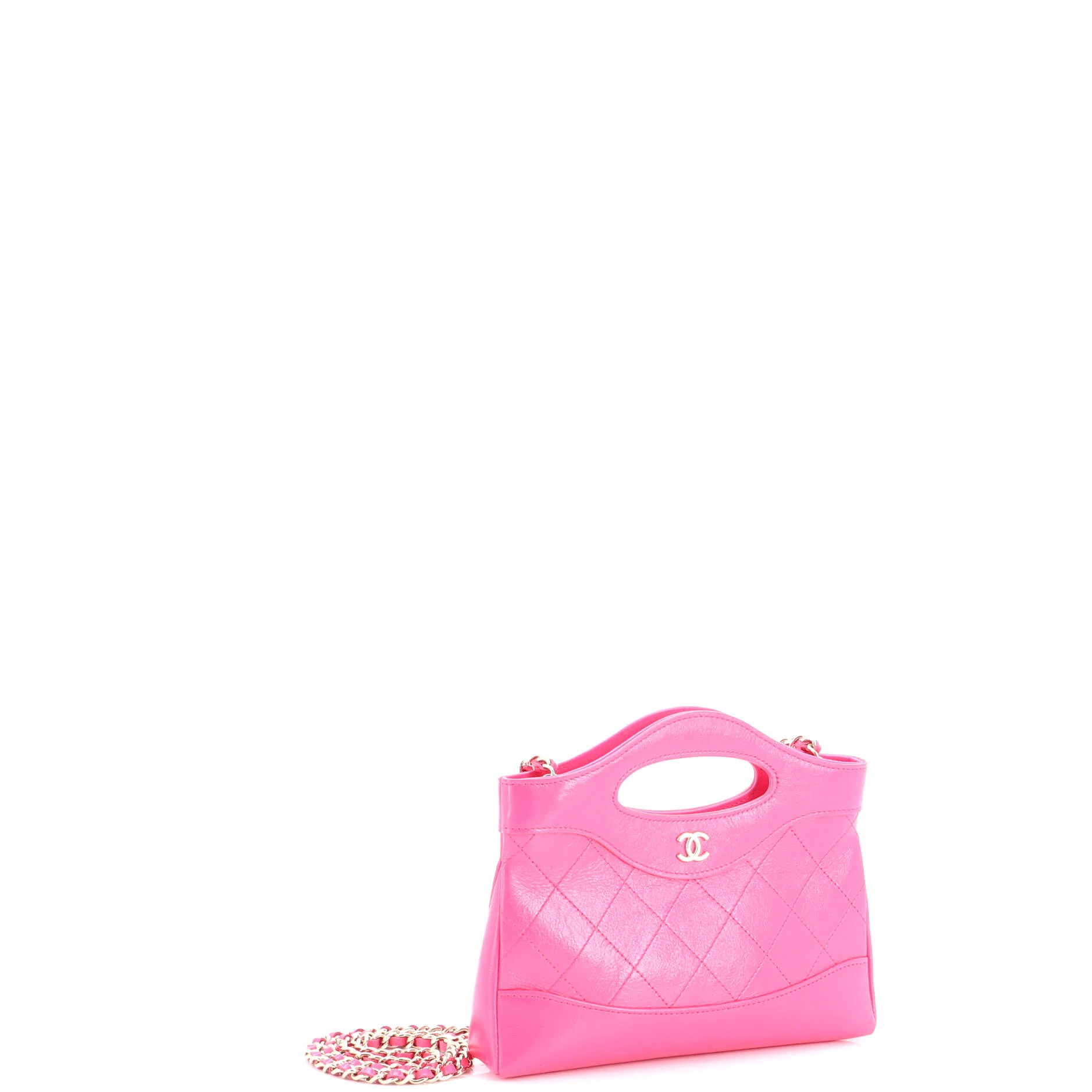 31 Shopping Bag Clutch with Chain Quilted Shiny Crumpled Calfskin Small - Image 3