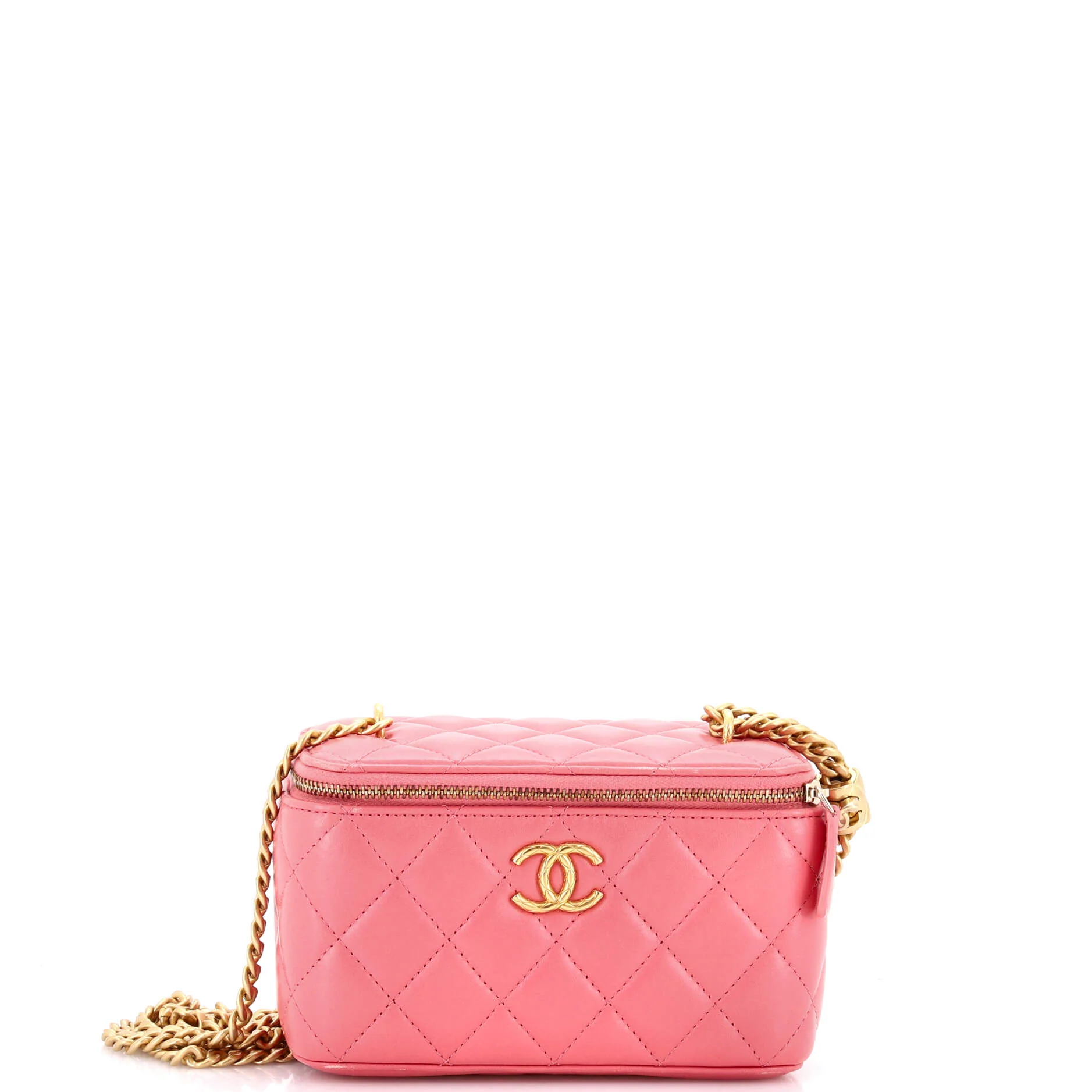 All Slide Long Vanity Case with Chain Quilted Lambskin Small