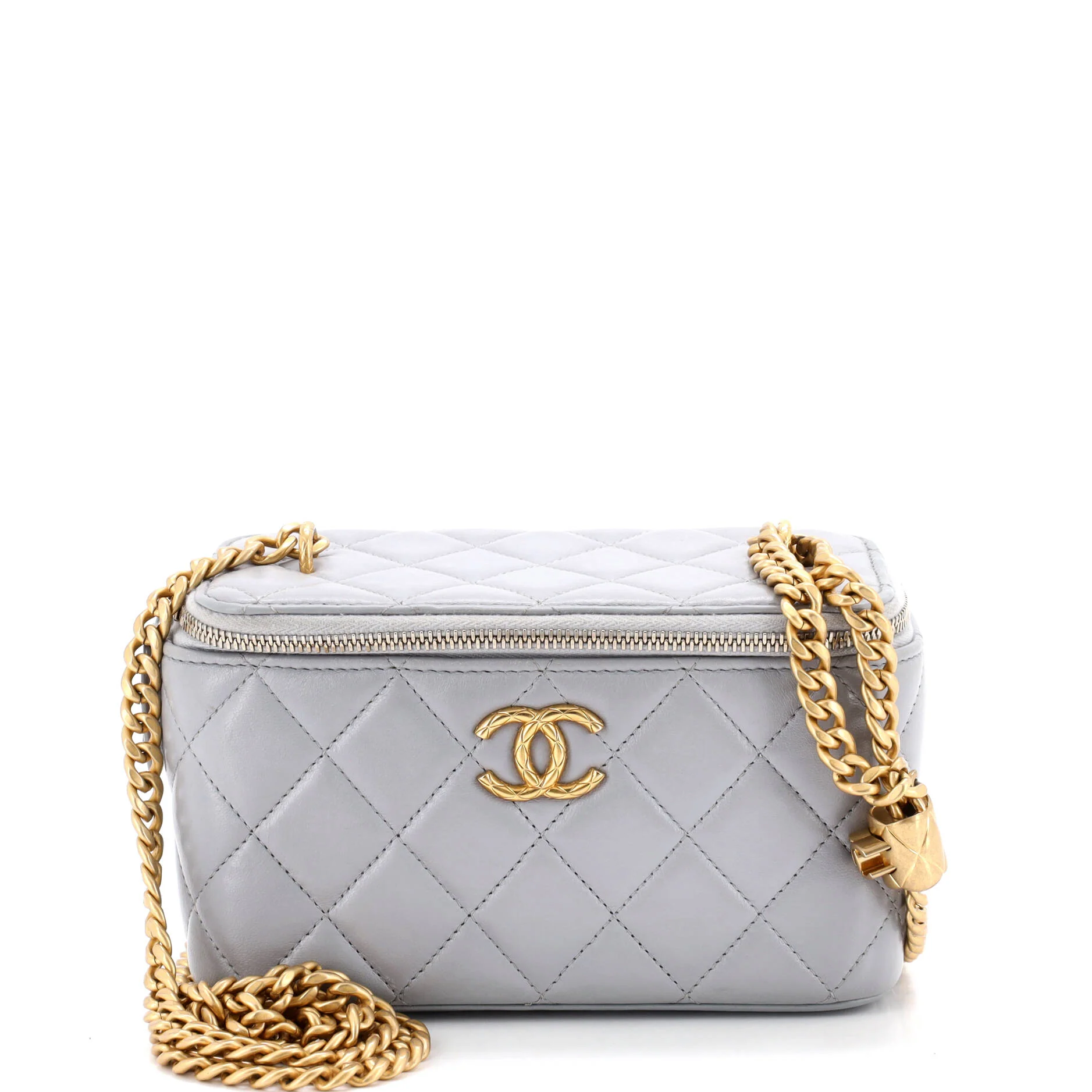 All Slide Long Vanity Case with Chain Quilted Lambskin Small