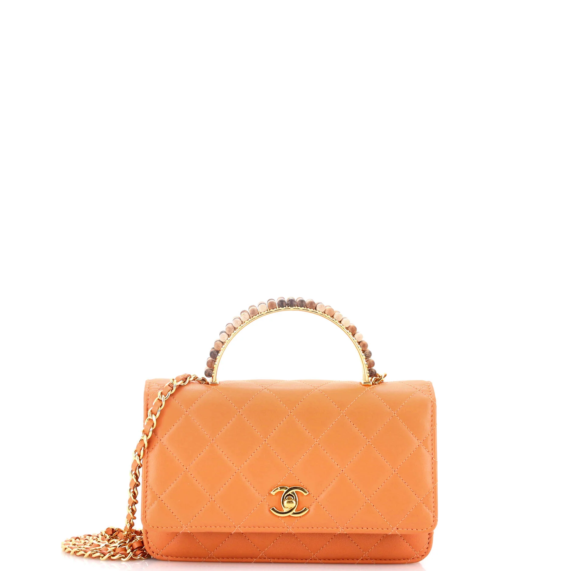 Beaded Logo Top Handle Wallet on Chain Quilted Lambskin