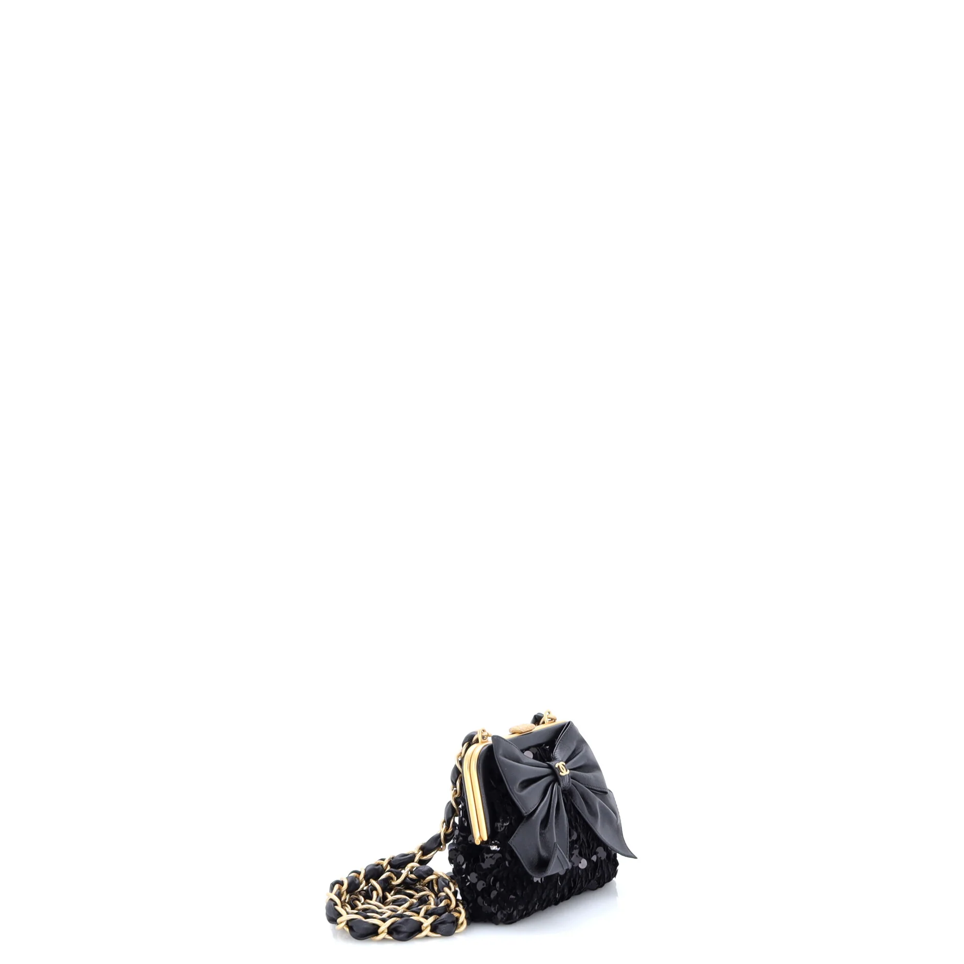 Bow Frame Clutch With Chain Sequin Embellished Tweed with Leather Mini - Image 2