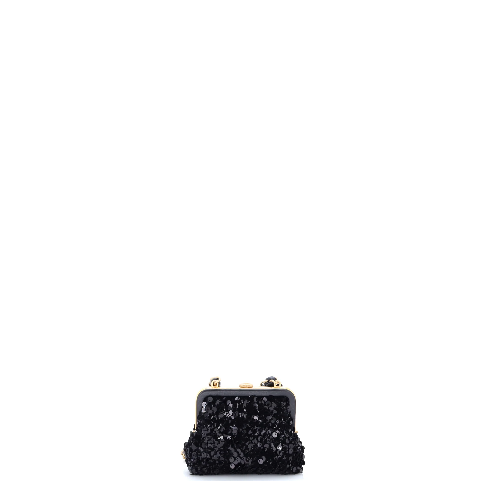 Bow Frame Clutch With Chain Sequin Embellished Tweed with Leather Mini - Image 3