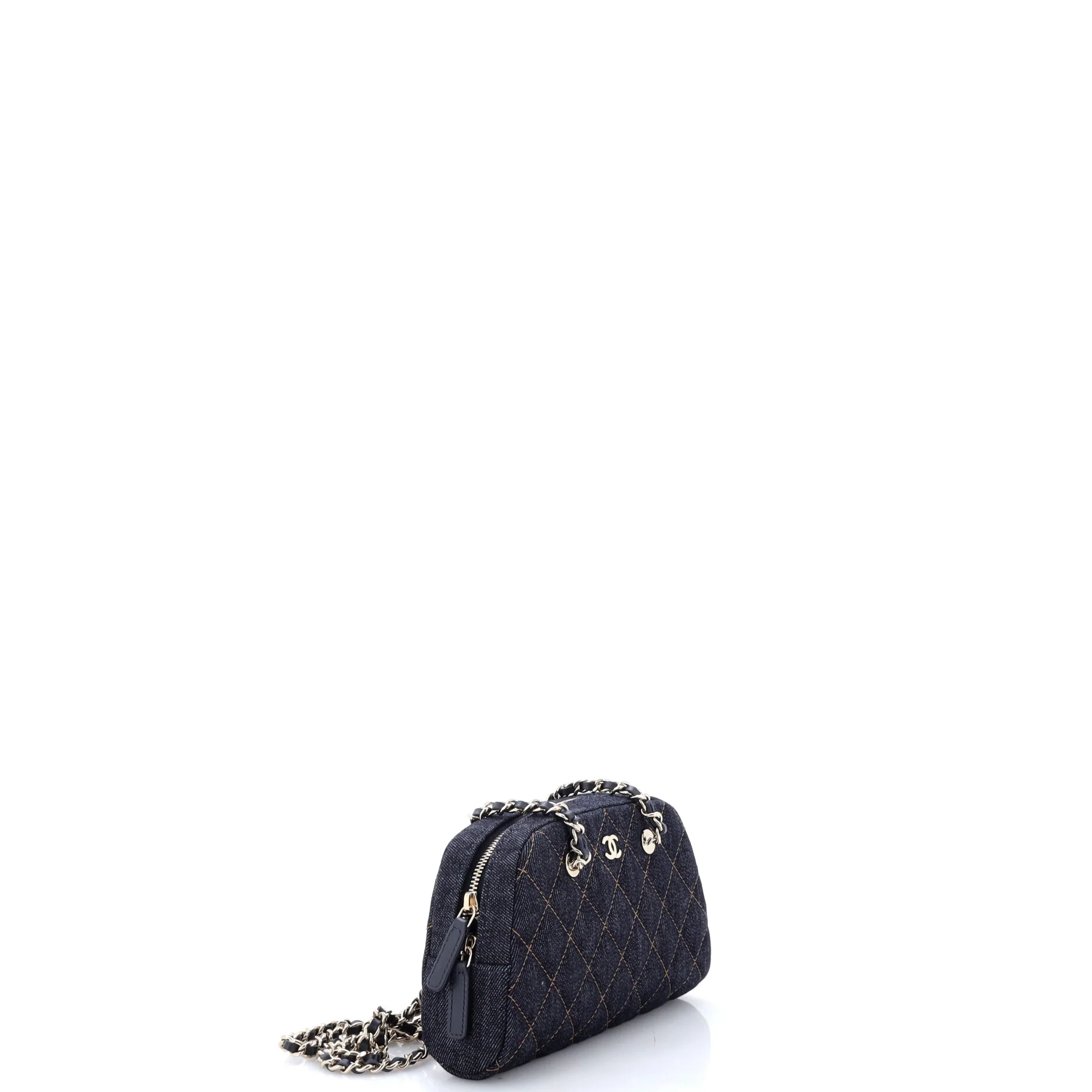 Bowling Clutch with Chain Quilted Denim - Image 2