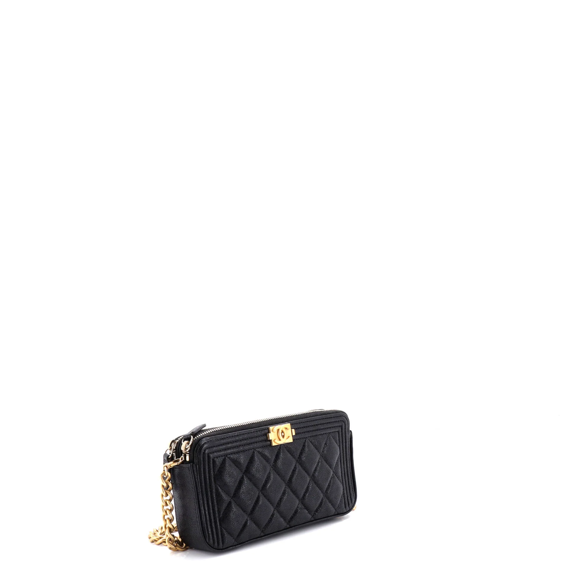 Boy Double Zip Clutch with Chain Quilted Caviar - Image 3